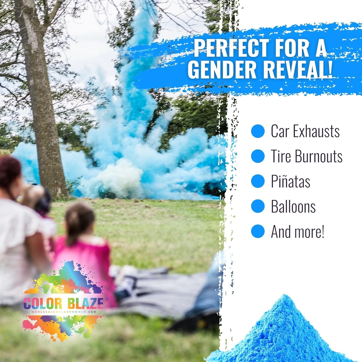 Color Blaze – 15lbs Blue Color Powder – Gender Reveal Baby Boy Color Run Holi