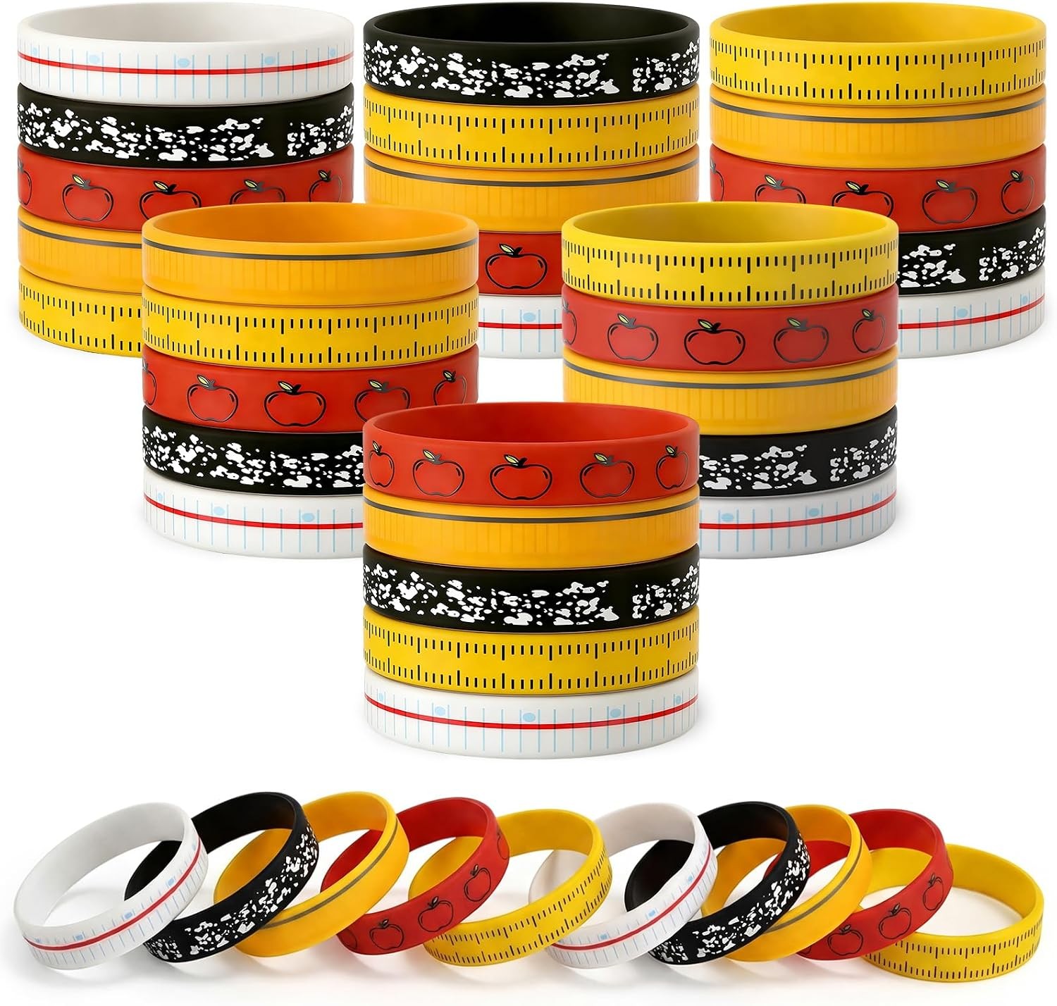 Landical 100 Pcs Back to School Silicone Wristbands Bulk 5 Styles