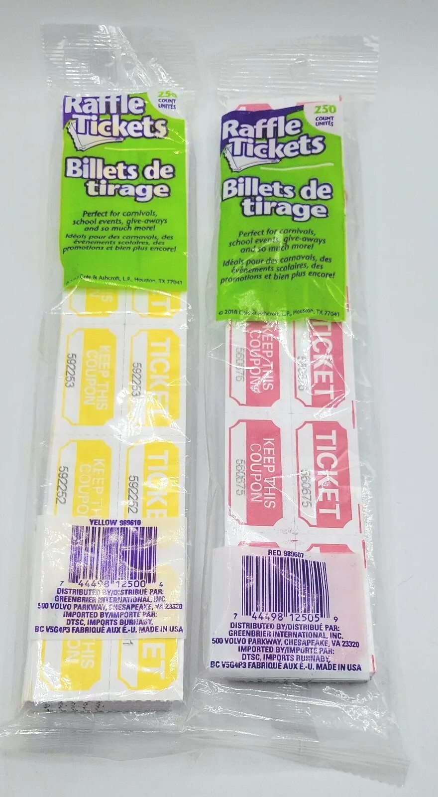 500 Count – 50/50 RAFFLE TICKETS DOUBLE STUB. Red and Yellow. Drawings, Contest!