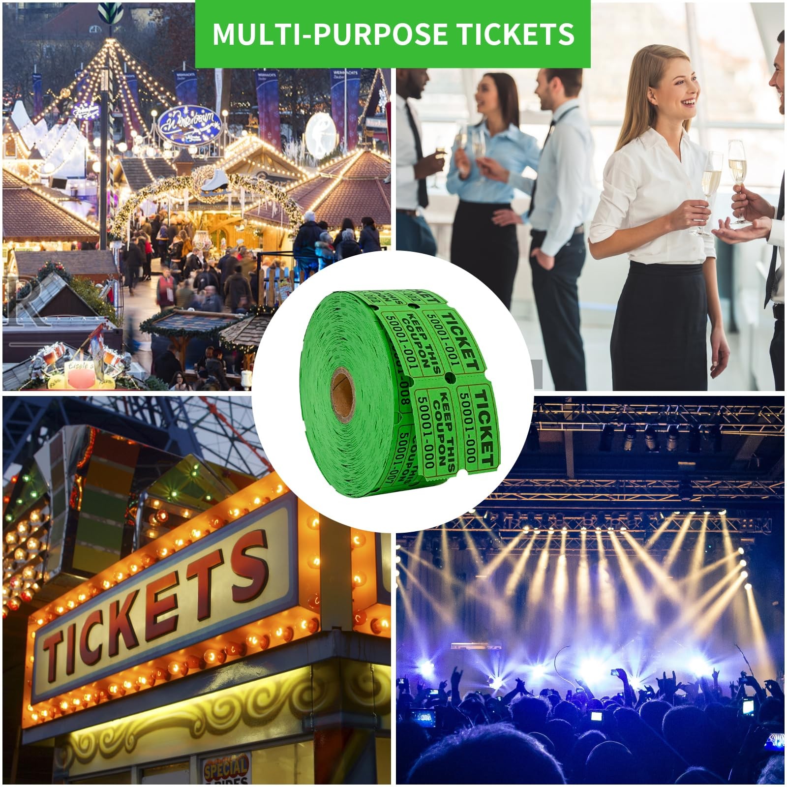 L LIKED Green Raffle Tickets 2″ x 2″, Double Roll, 1000 Pairs/Roll