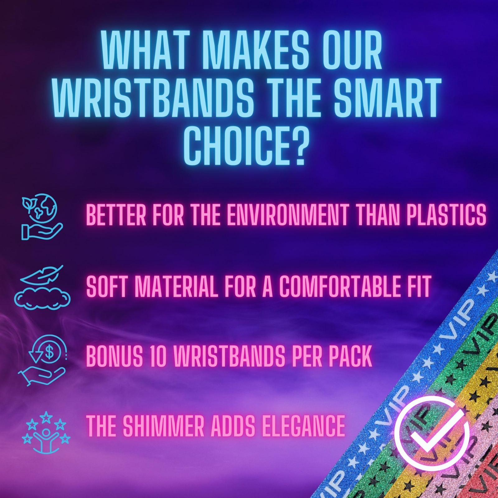 110 Sparkle VIP Party Wristbands with Locking Clip for Events Wedding Festivals