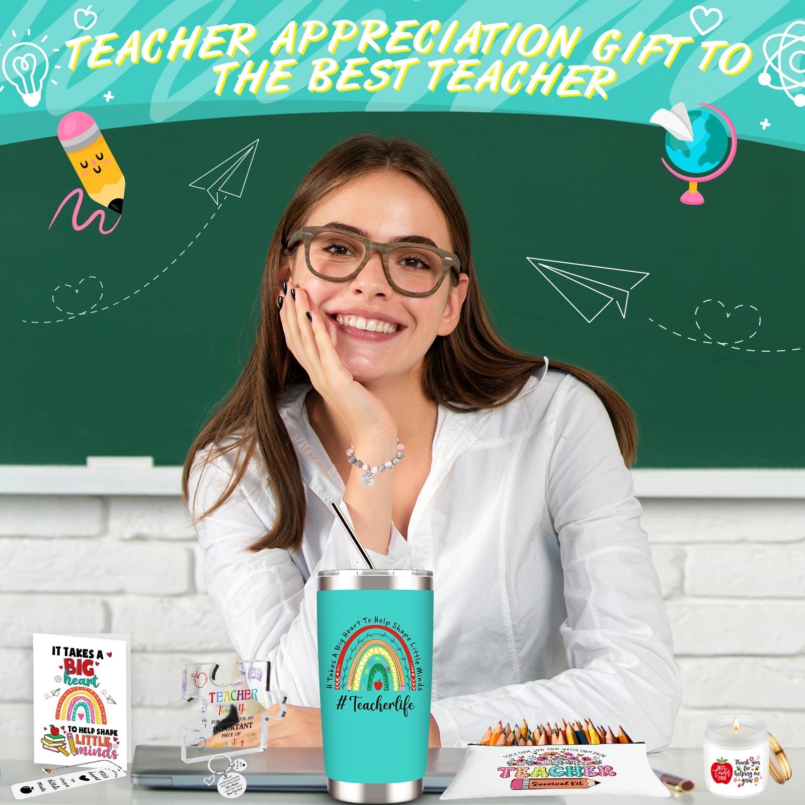 Teacher Appreciation Gifts: 20 OZ Tumbler Gifts Basket for Women, Christmas &…