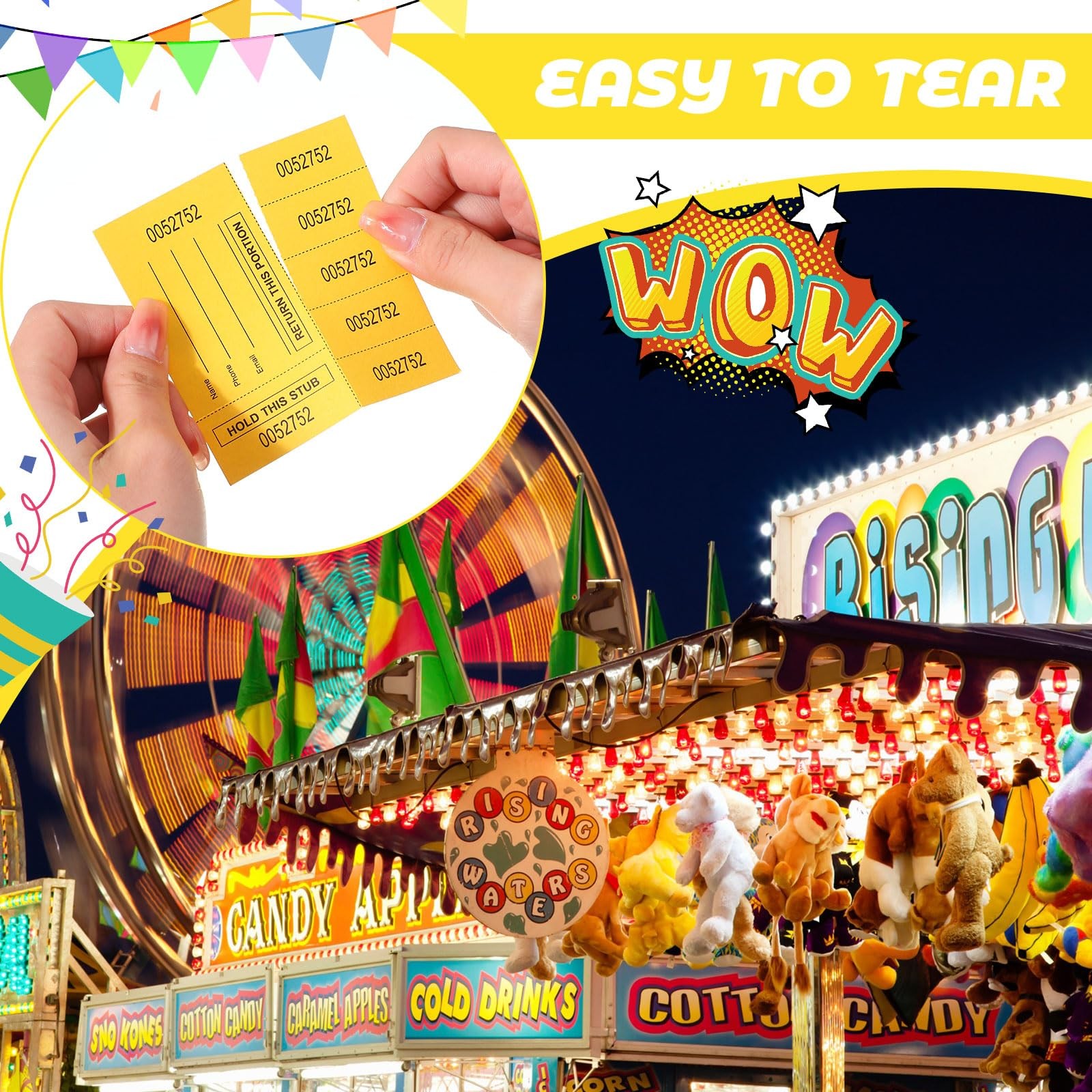 1000 PCS 5 Bid Raffle Tickets Sheets Chinese Auction Numbered Tags Yellow