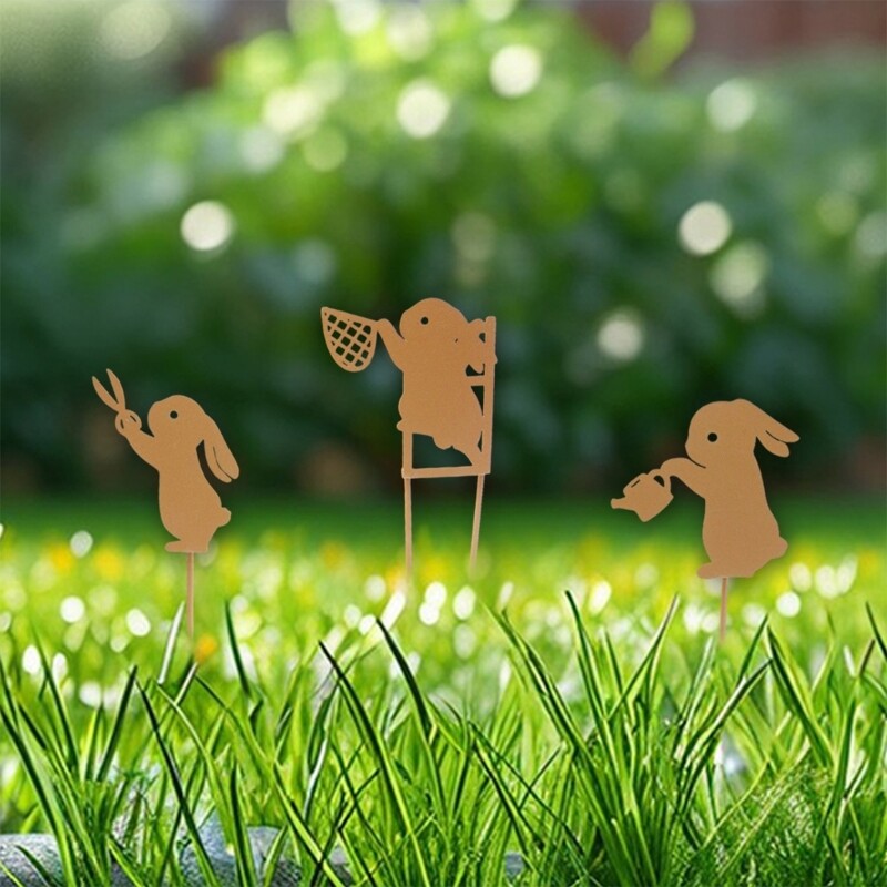 Easter Metal Stake Rabbit Statue for Indoor and Outdoor Decors Yard Sign