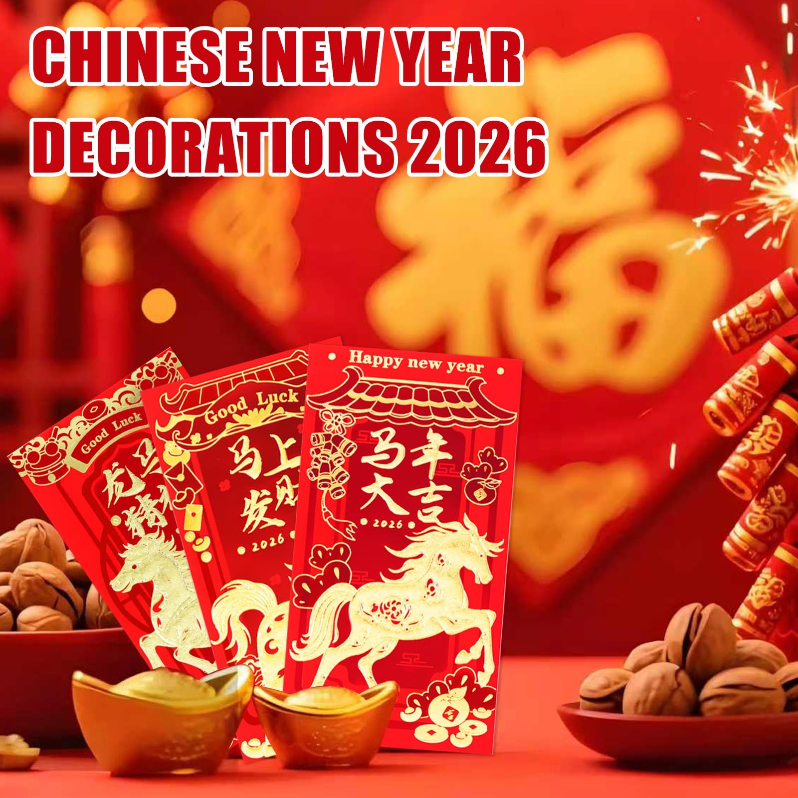 Chinese New Year Red Envelopes, Lunar Envelopes 6.69 X 3.54 Inches