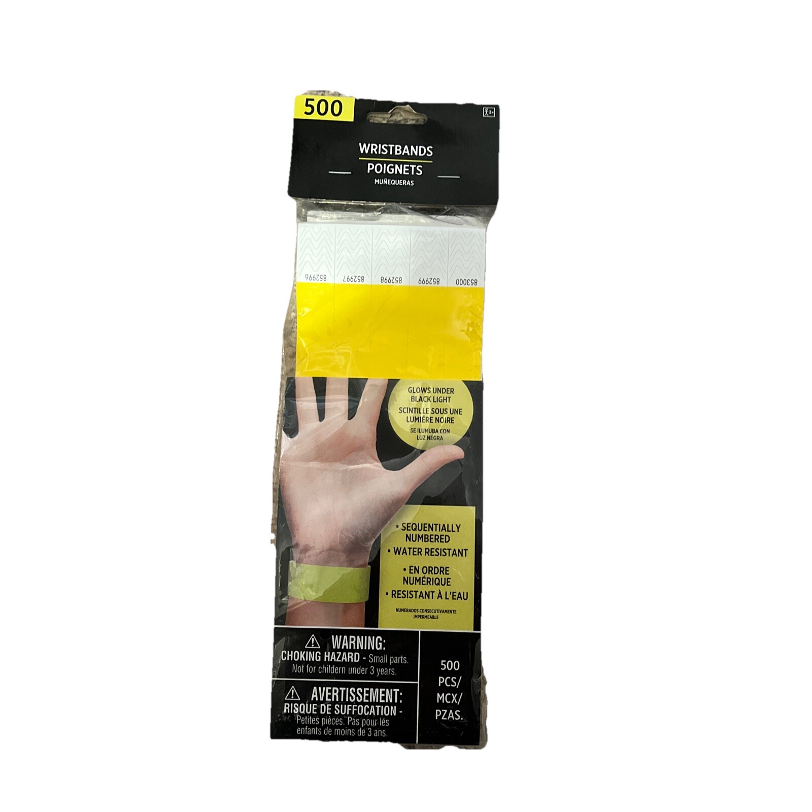 Wristbands Numbered Yellow 500 count Events Parties Clubs Amscan Tyvek