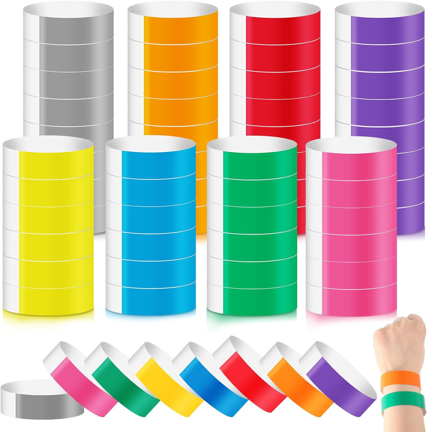 800 Pieces Colored Wristbands for Events Wrist Bands Paper Bracelets Waterproof