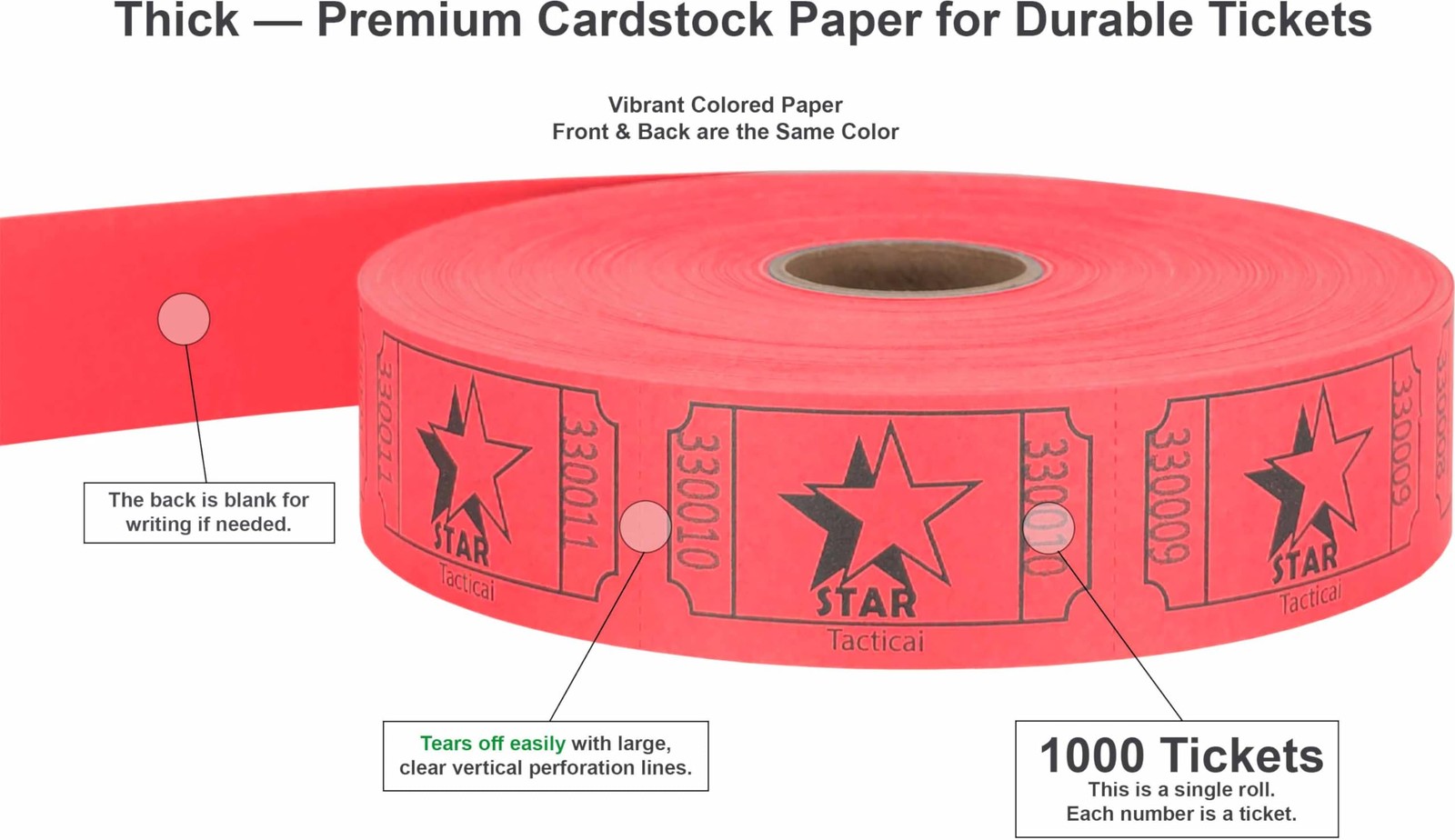 1000 Raffle Tickets, Star, Red 1 of 8 Colors, Single Roll, Ticket for Events,…