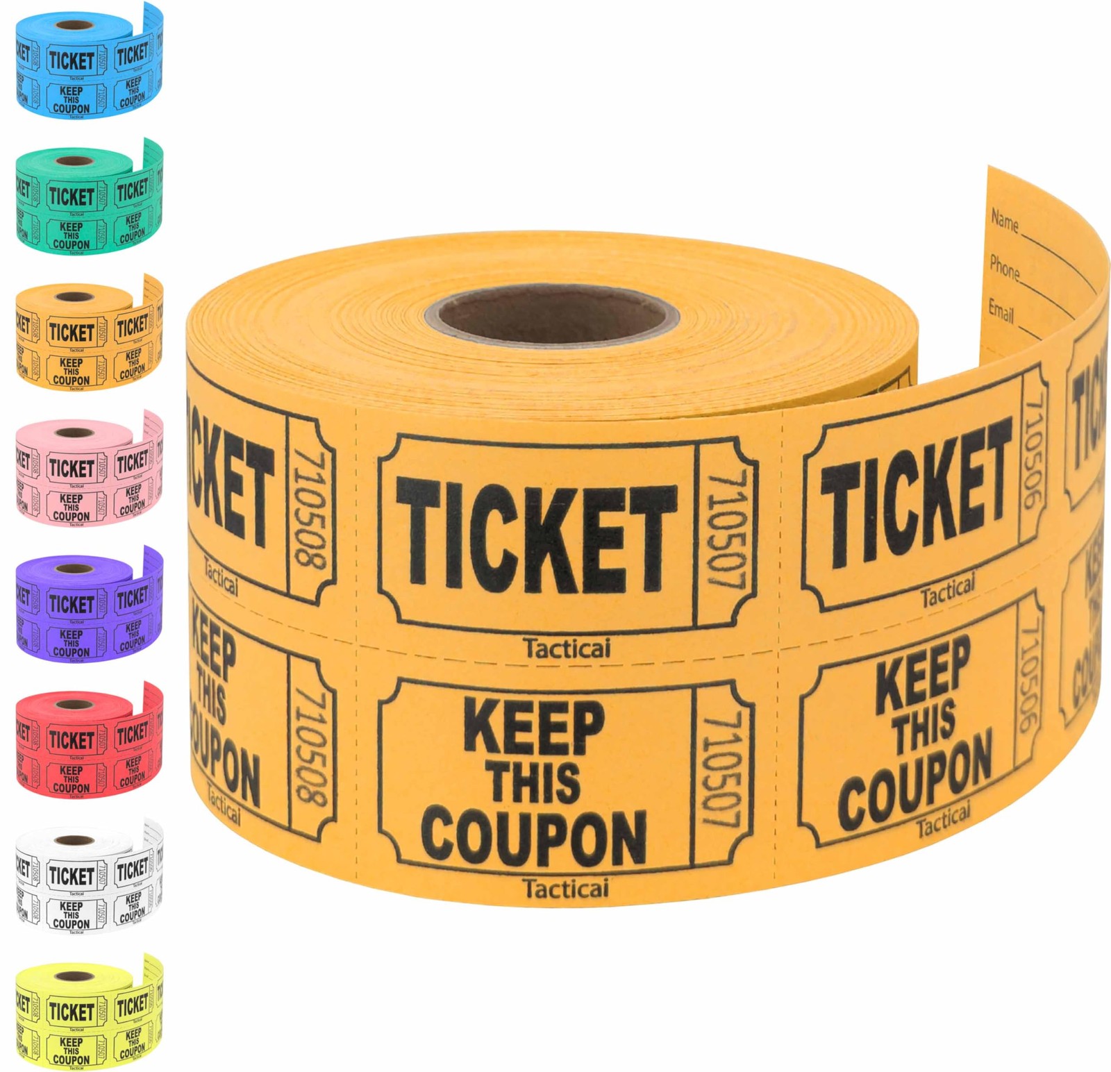 500 Orange Double Roll Raffle Tickets, Events, Entry, Fundraiser, Prizes, Class