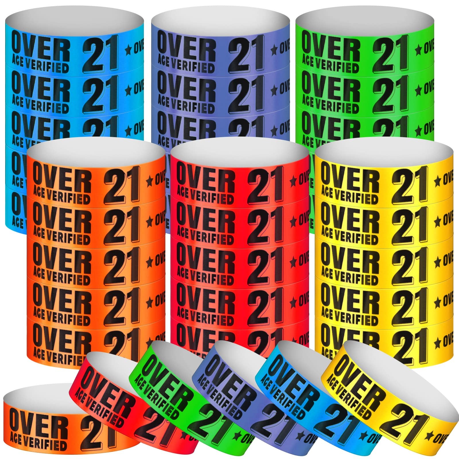 600 Pcs Over 21 Wristbands 25 x 1.91 cm / 9.84 x 0.75 inches, Multiple Colors