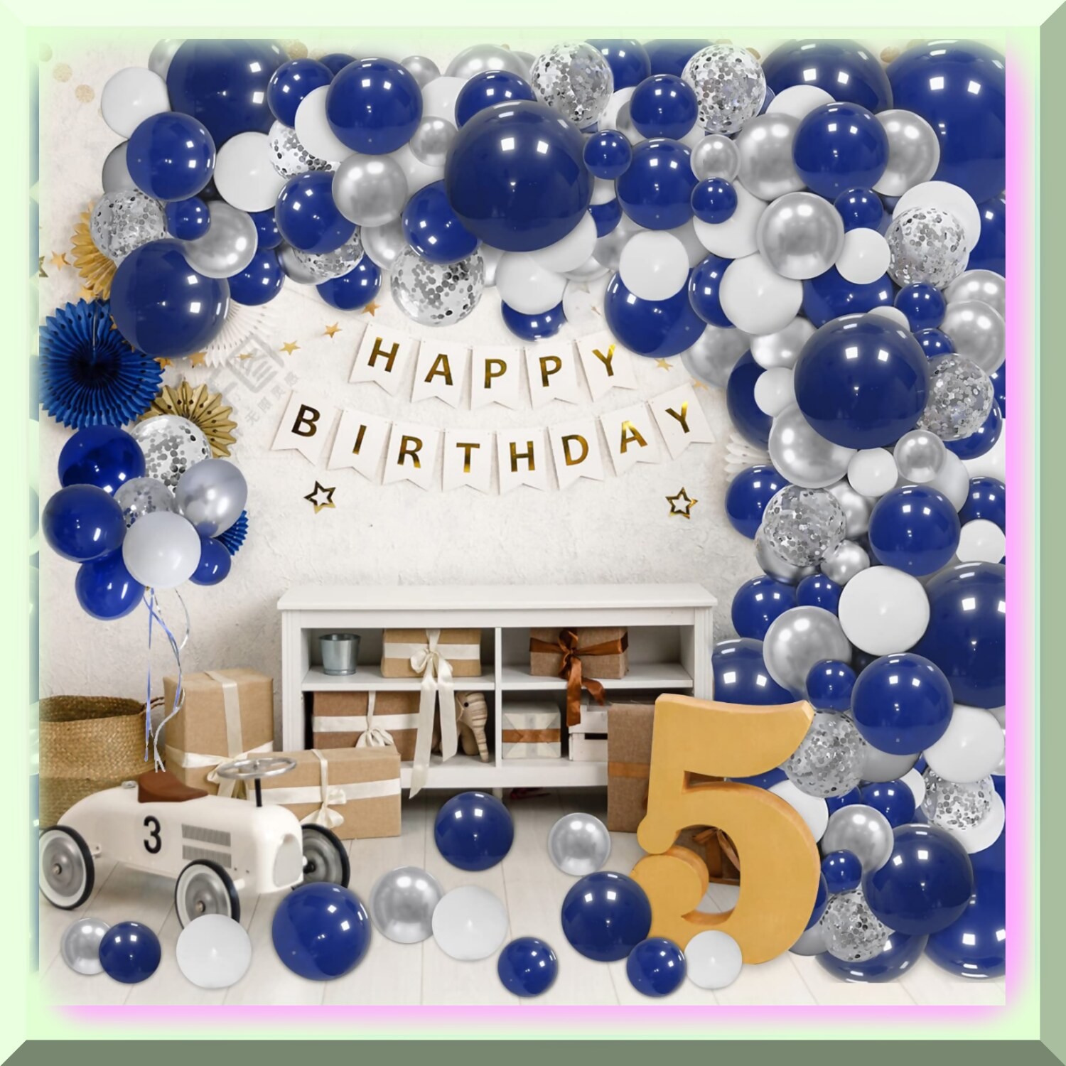Navy Blue Silver Balloon Garland Kit for Graduation