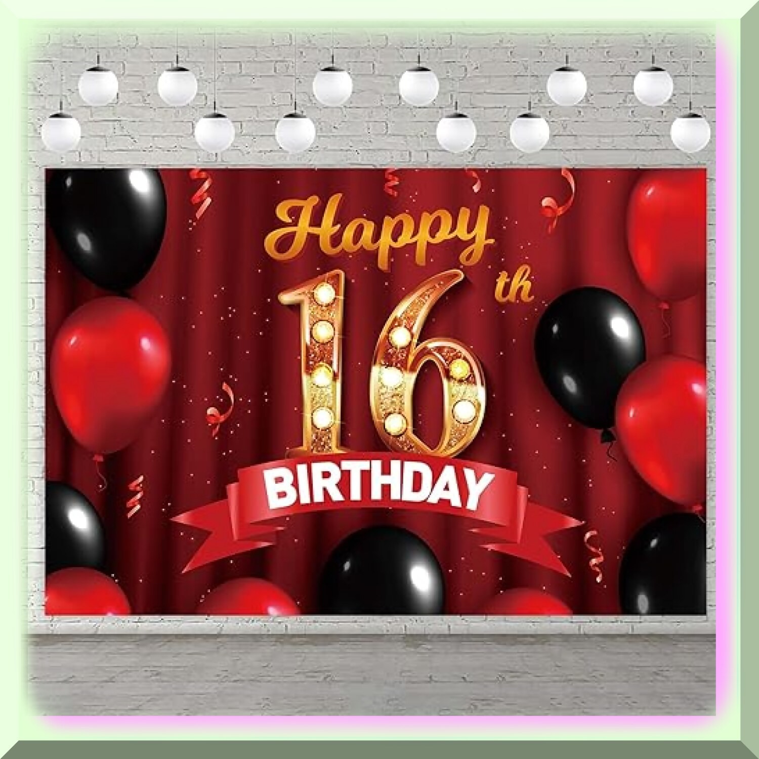 Sweet 16 Celebration Banner Red Gold Durable Fabric