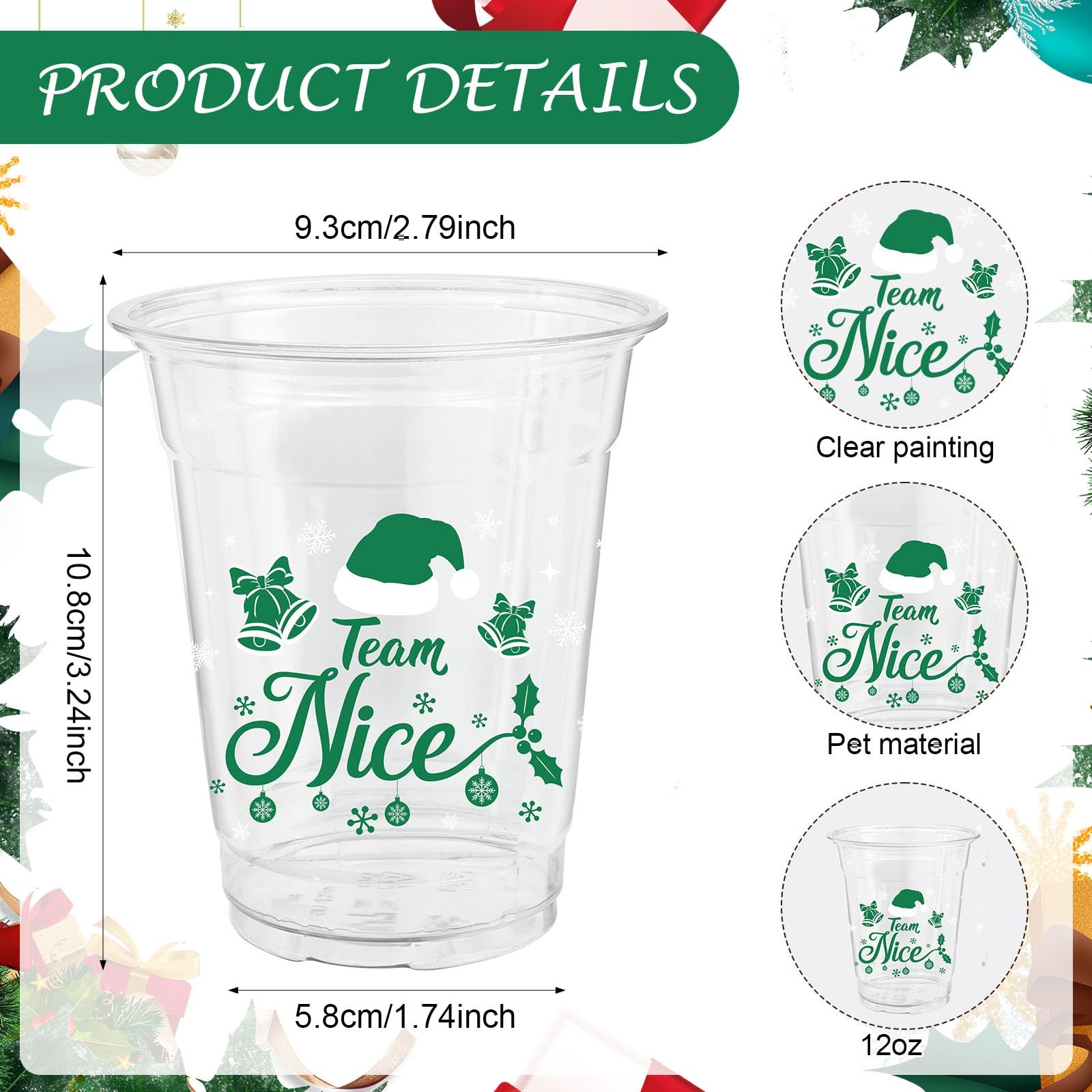 50 Pcs 12OZ Christmas Party Cups,Christmas Plastic standard, Naughty or Nice