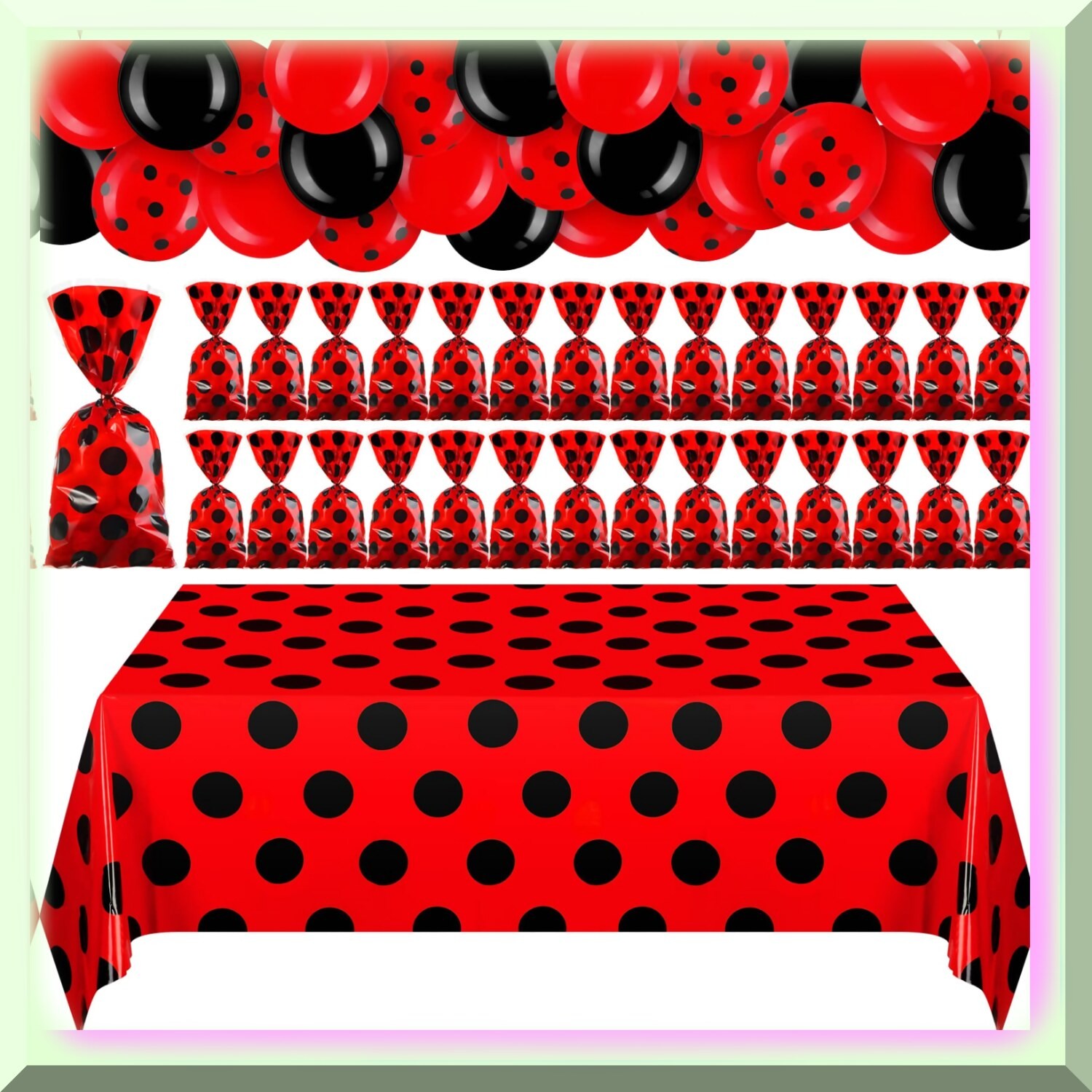 Ladybug Party Supplies Set with Favor Bags Tablecloth Balloons