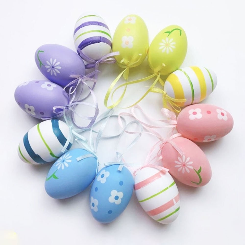 Easter Eggs Decorations,12Pcs Easter Eggs Hanging Ornaments,Painted Egg JQ