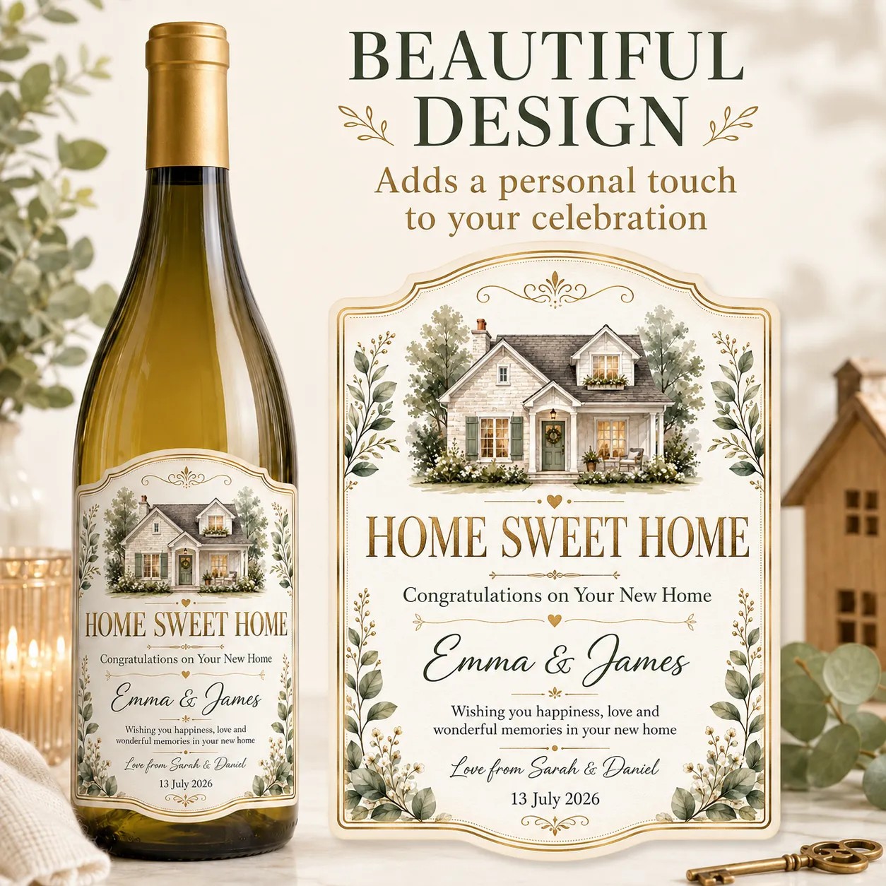 Personalised New Home Bottle Label Sticker Custom Housewarming Wine Gift