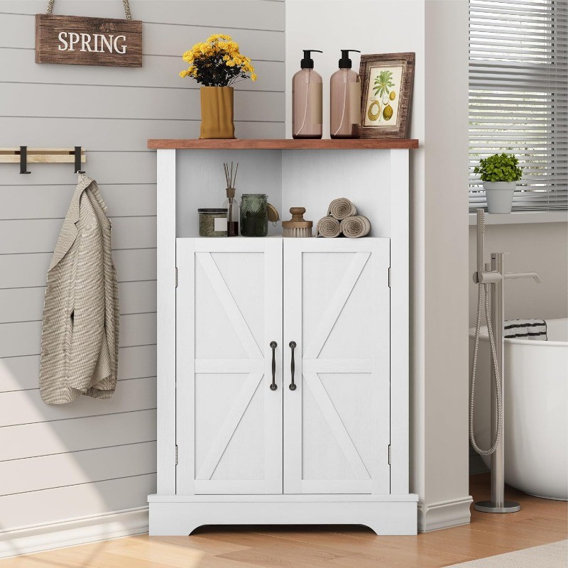 Bathroom Corner Storage Cabinet, Farmhouse Floor Corner Cabinet