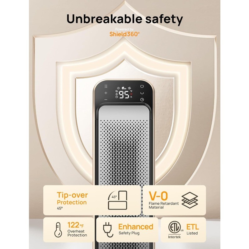 Space Heater Indoor, 25″ 11.5ft/s Fast Portable Room Heater