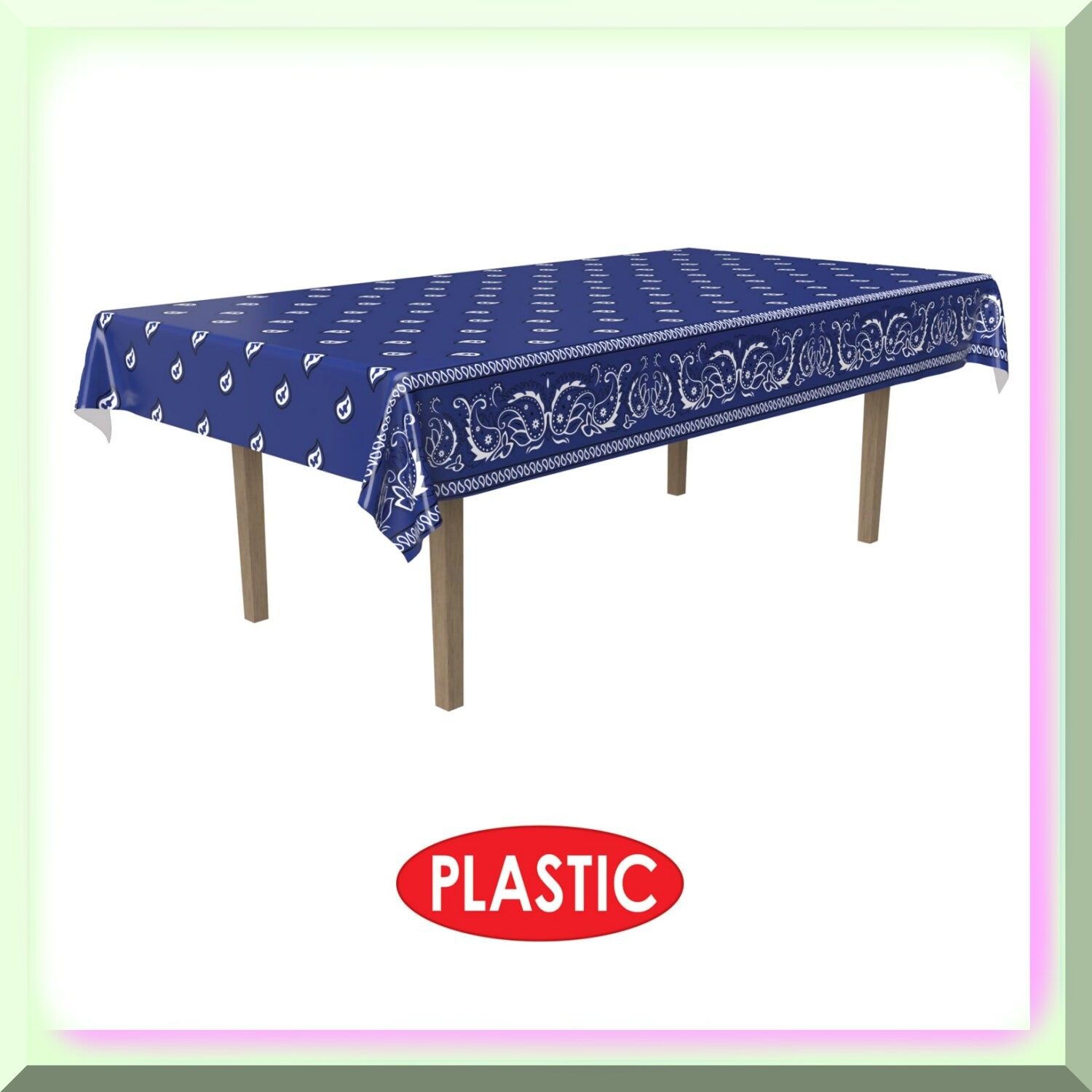 Rustic Farmhouse Blue Bandana Plastic Tablecloth 54×108
