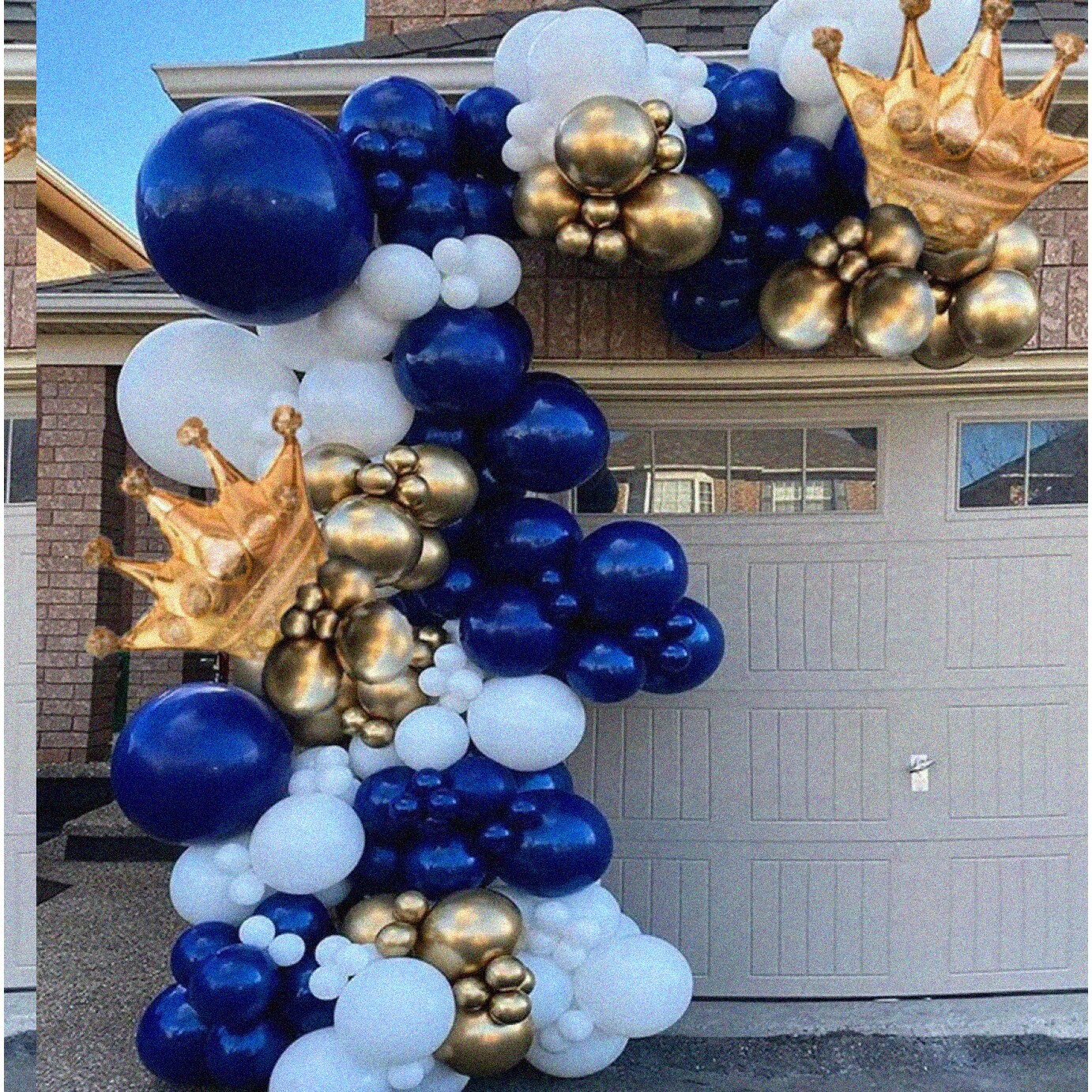 Navy Blue White Gold Balloon Garland Kit