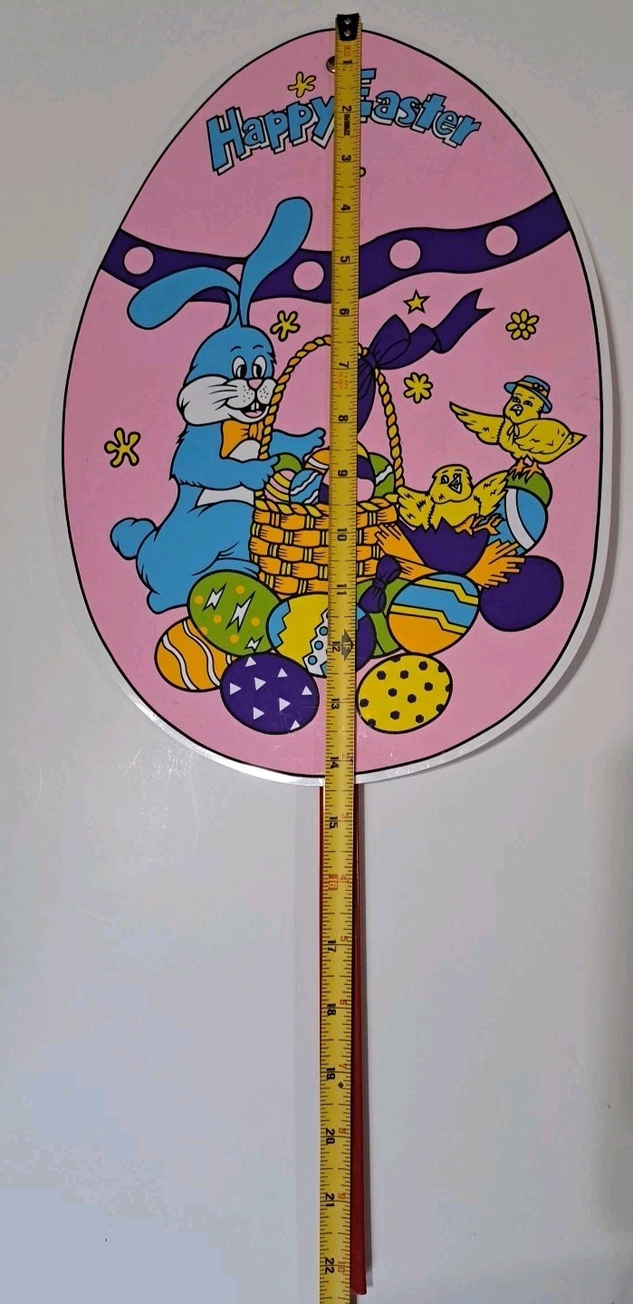 Vintage Easter Decoration Sign Egg Shape on Stick Garden Yard Decor Bunny