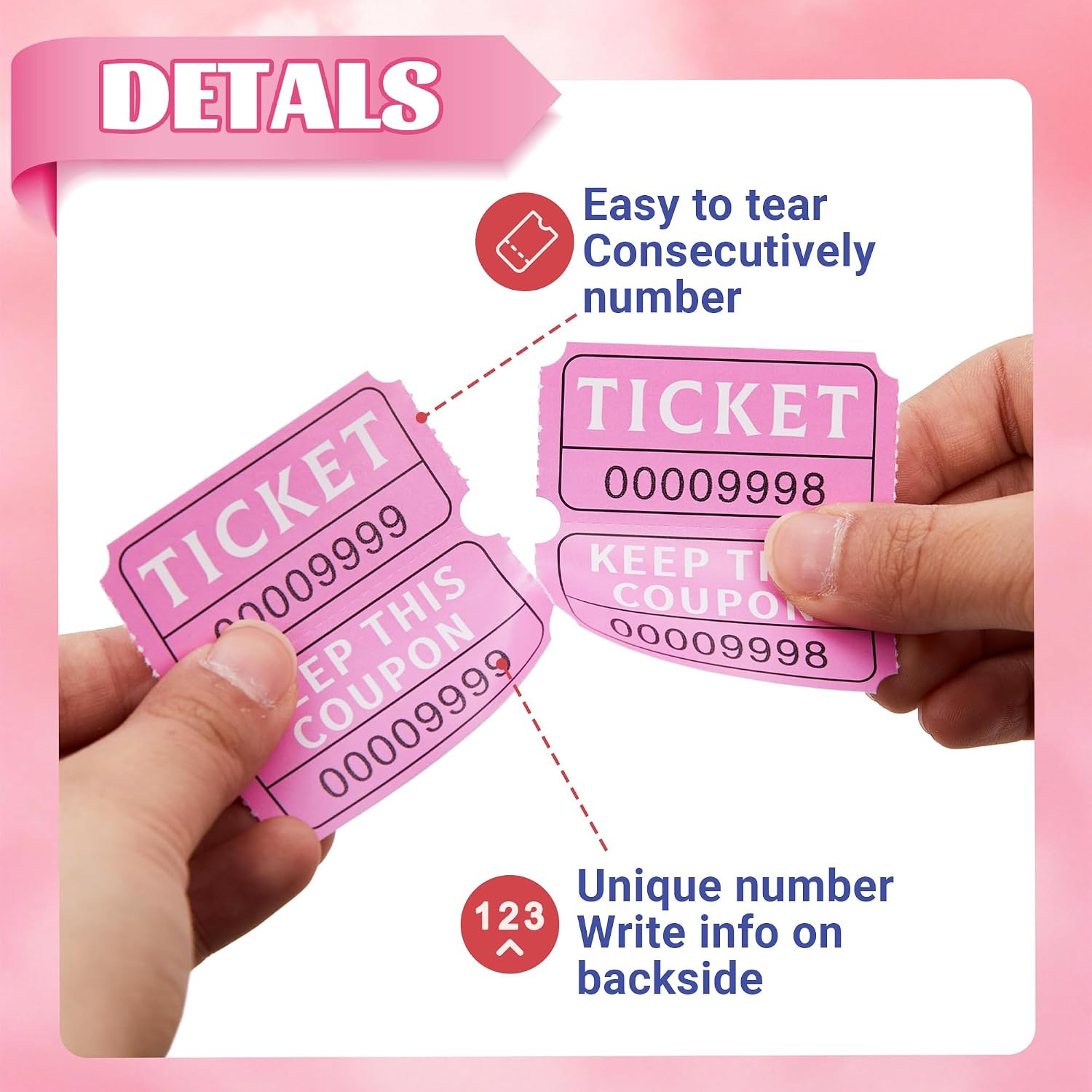 Double Raffle Tickets 100 Pack, Pink Diaper Tickets Sheets 2 x 2 in for Fundr…