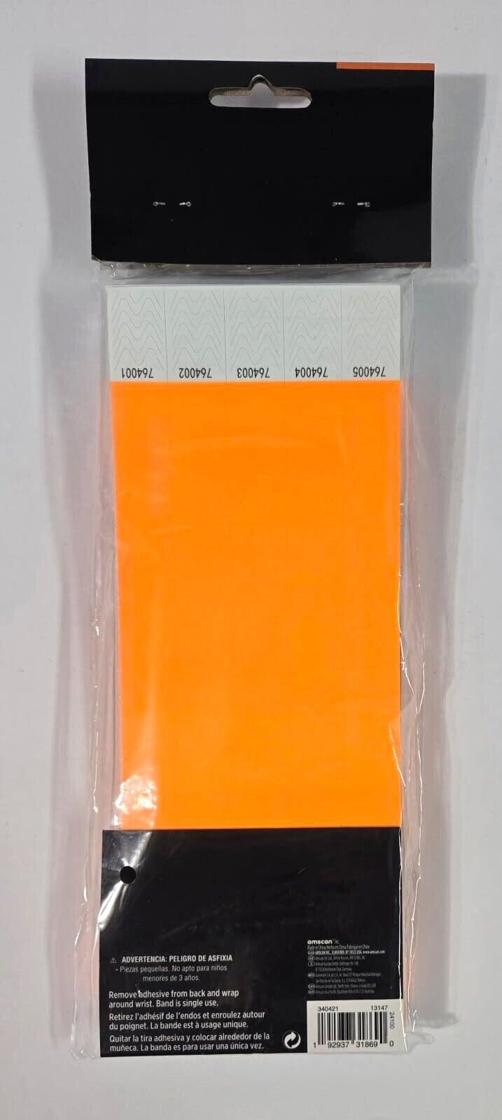 Amscan Wristbands Orange 500 Count Sequential Numbers & Glows Under Black Light