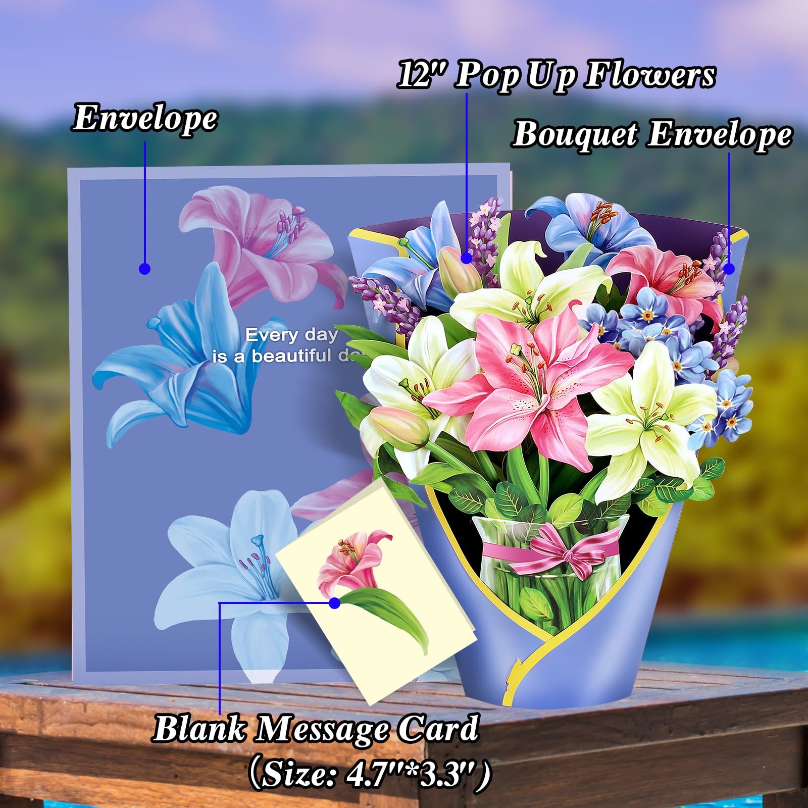 Airpark Pop Up Flower Cards, 3D 12 inches x 0.39 inches, Lilies and Lupines