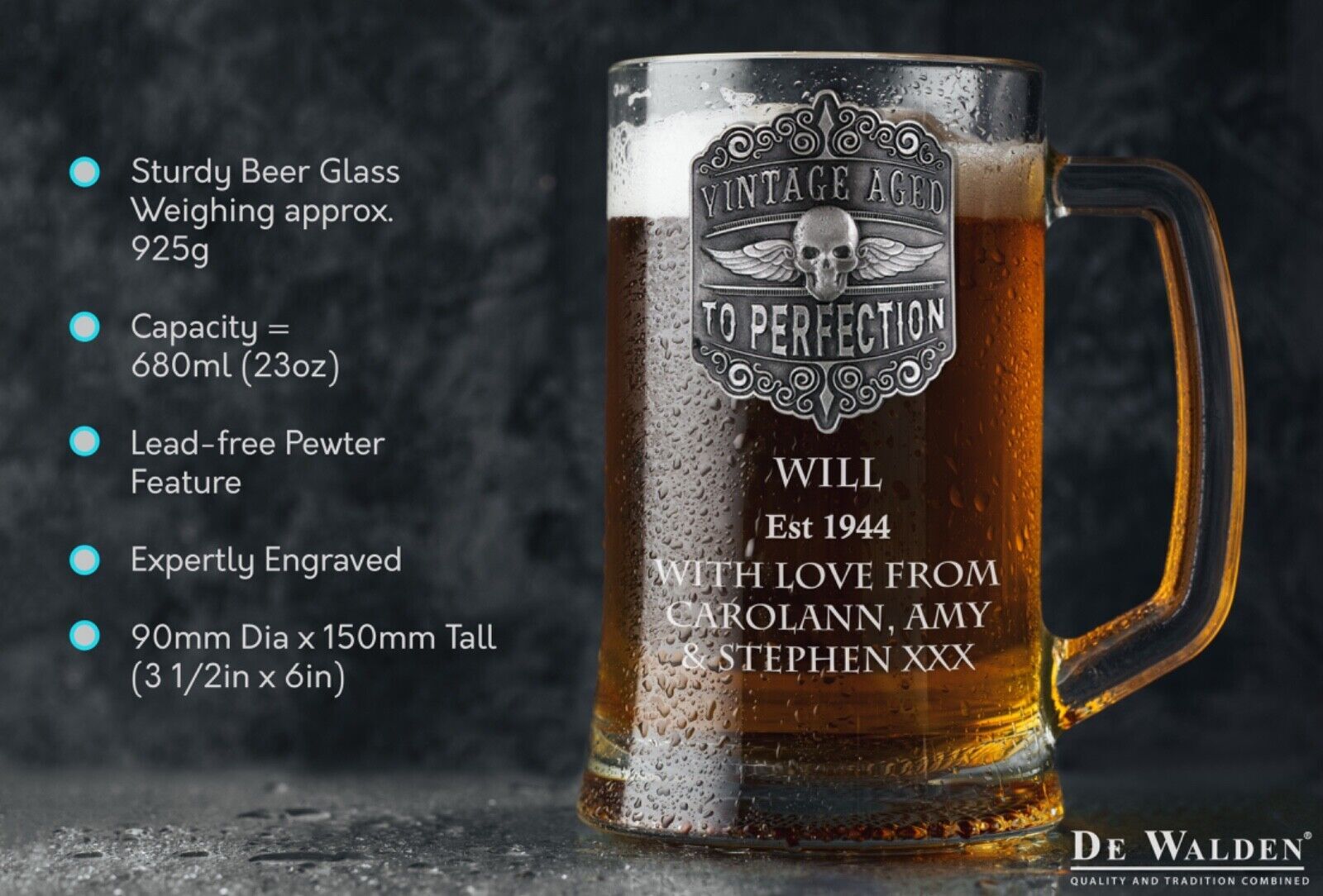 80th Birthday Men’s Personalised Pint Glass Tankard For Dad Grandad Eightieth 80
