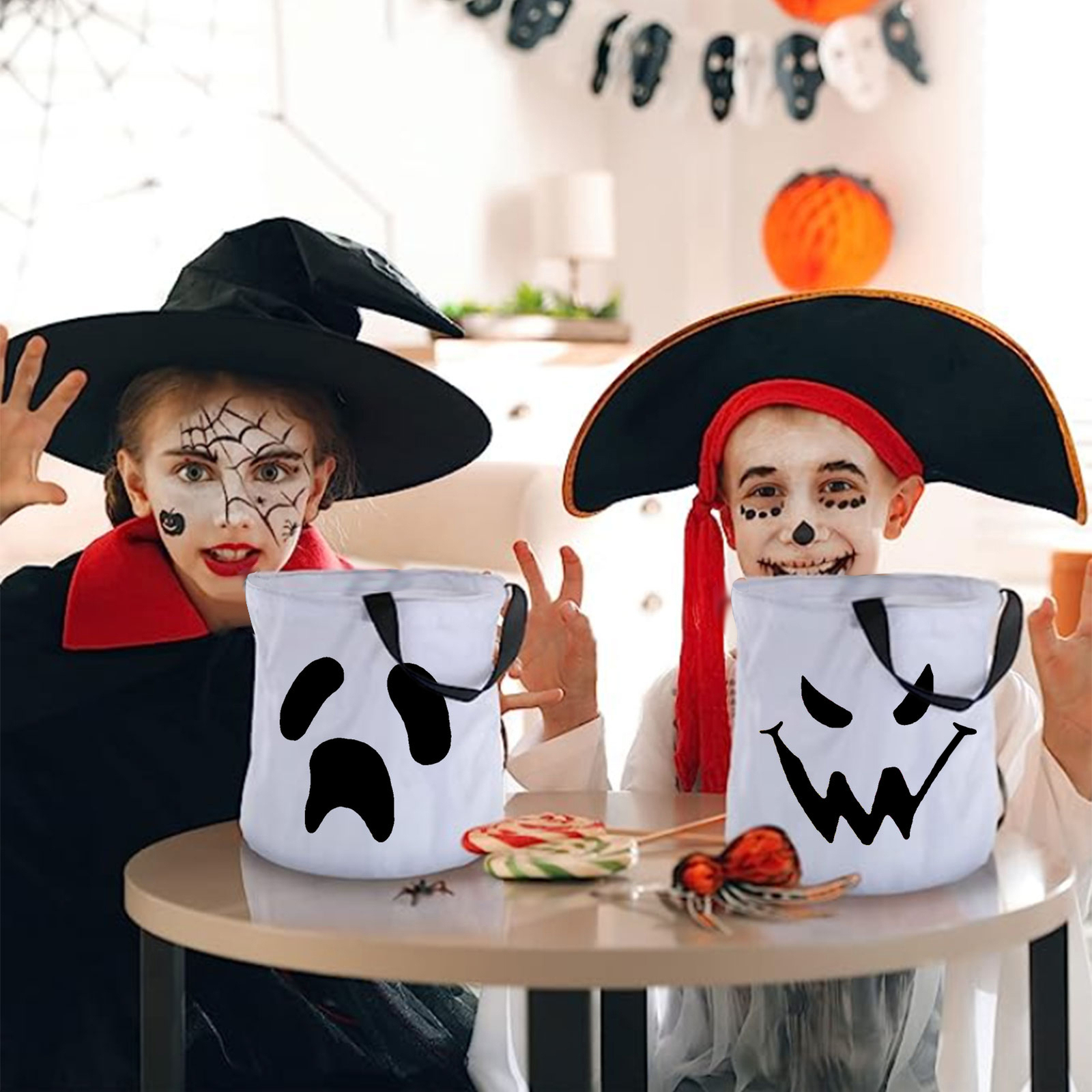 2 pcs LED Jack-O’-Lantern Light Up Halloween Candy Basket Bag Pumpkin Light bag
