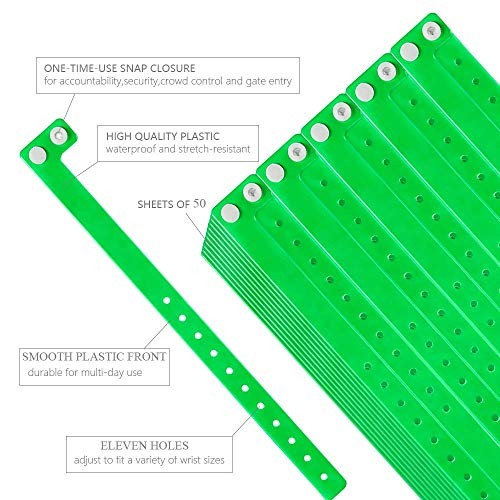 Ouchan Plastic Event Wristbands Neon Green – 500 Pack Vinyl Wristbands for