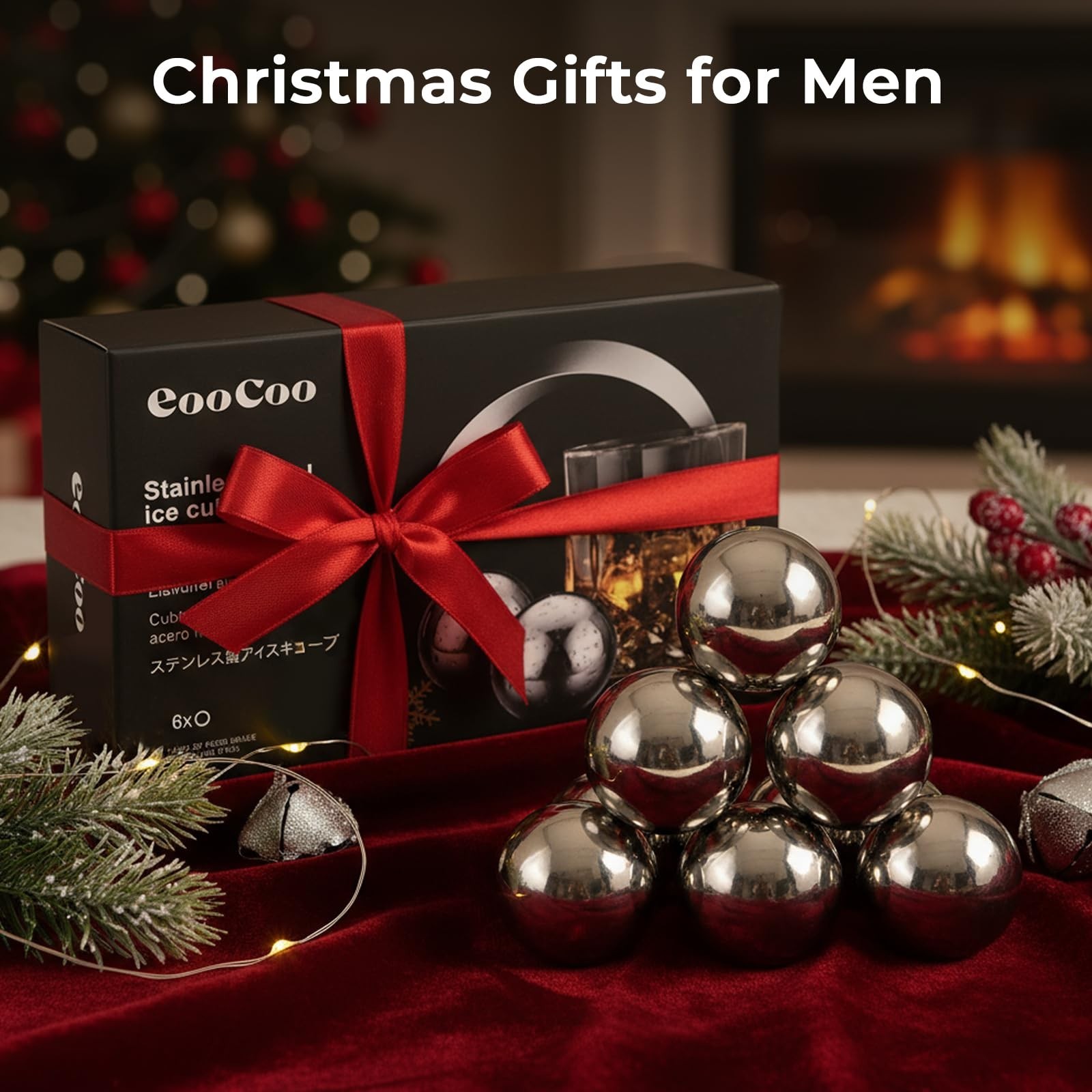 EooCoo Stocking Stuffers for Men, 6 Pack Reusable Whiskey Stones Set, Stainle…