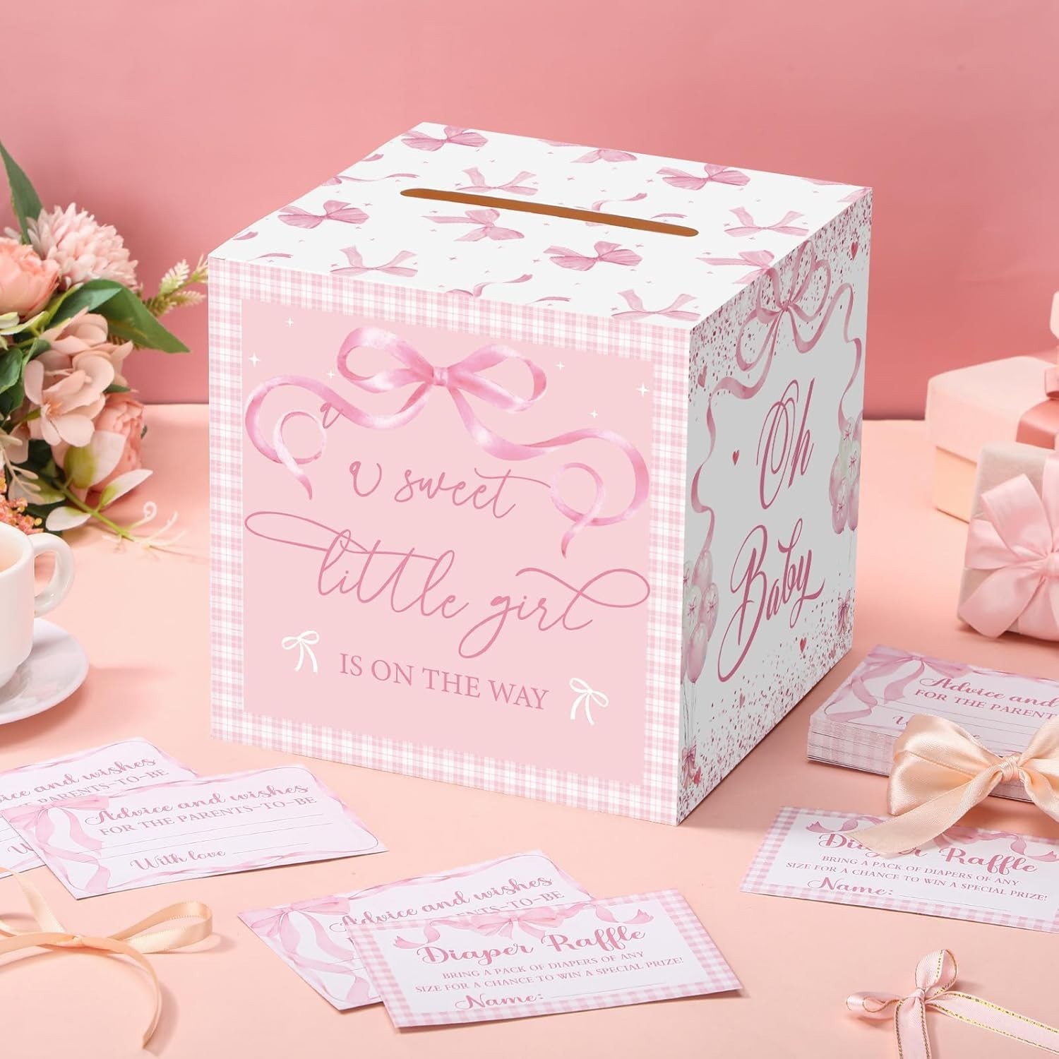 51 Pieces Diaper Raffle Tickets with Card Box Baby Shower Decorations Baby Sh…