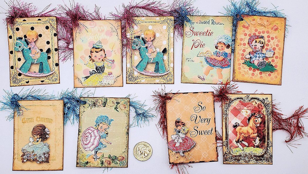 9~Birthday~Handmade~Retro~Glitter~Linen Cardstock~Gift Tags~Parties
