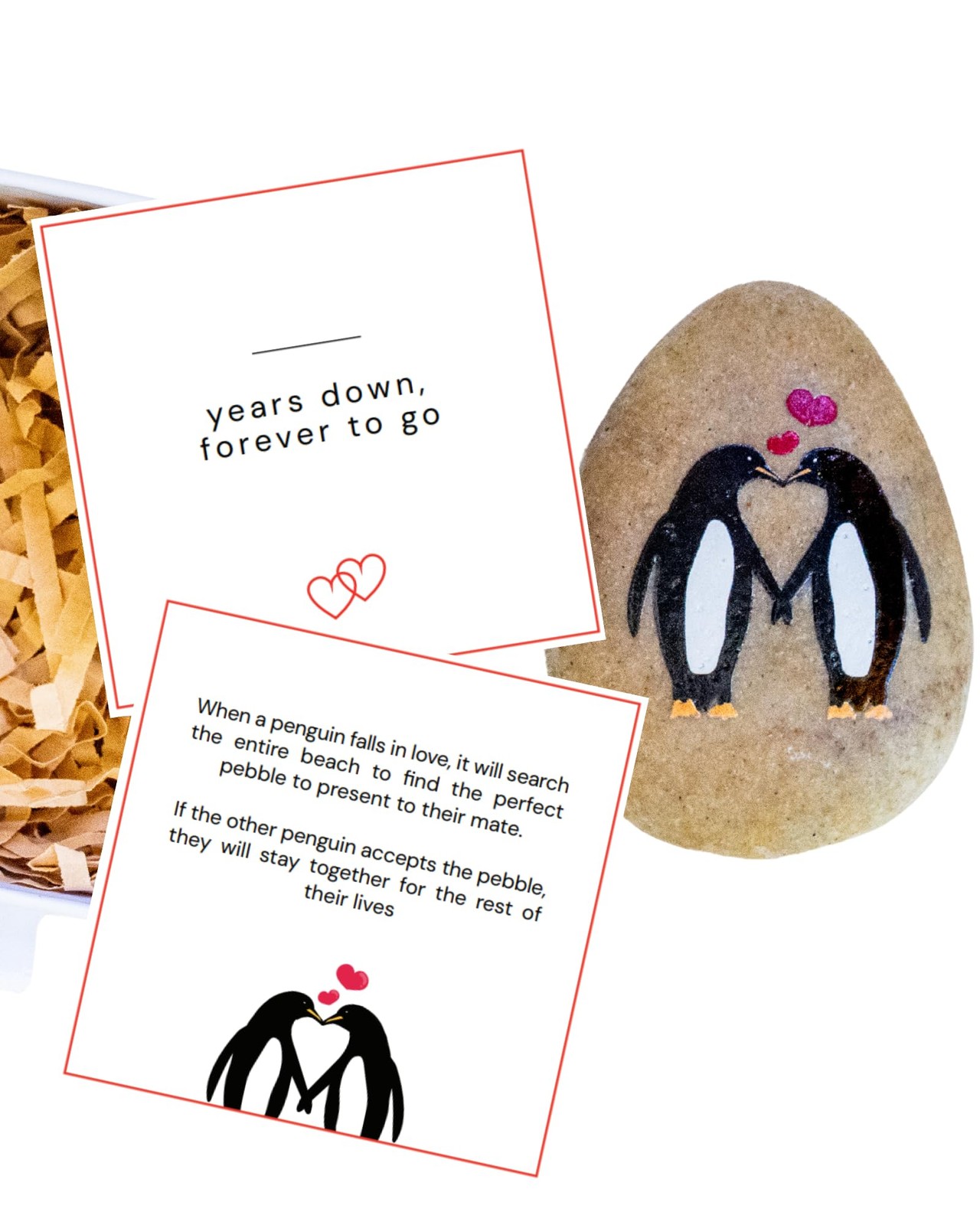Wedding Anniversary Penguin Pebble 2 inches x 2 x 0.4 inches, Grey