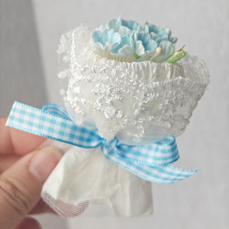1 Set 6 Colors Artificial Flower Mini Lace Hand Tied Bouquet Cute Doll Decor DIY