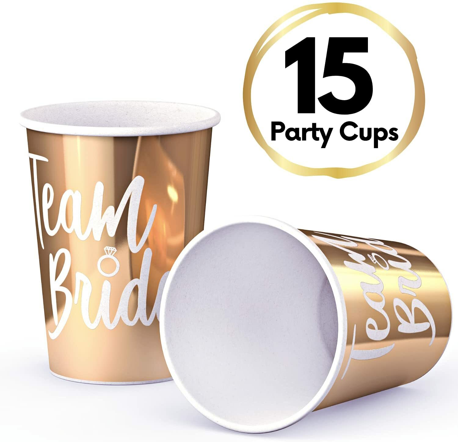 15 Bachelorette Party Cups in Metallic Gold for Bride & Team Bride Bridesmaids