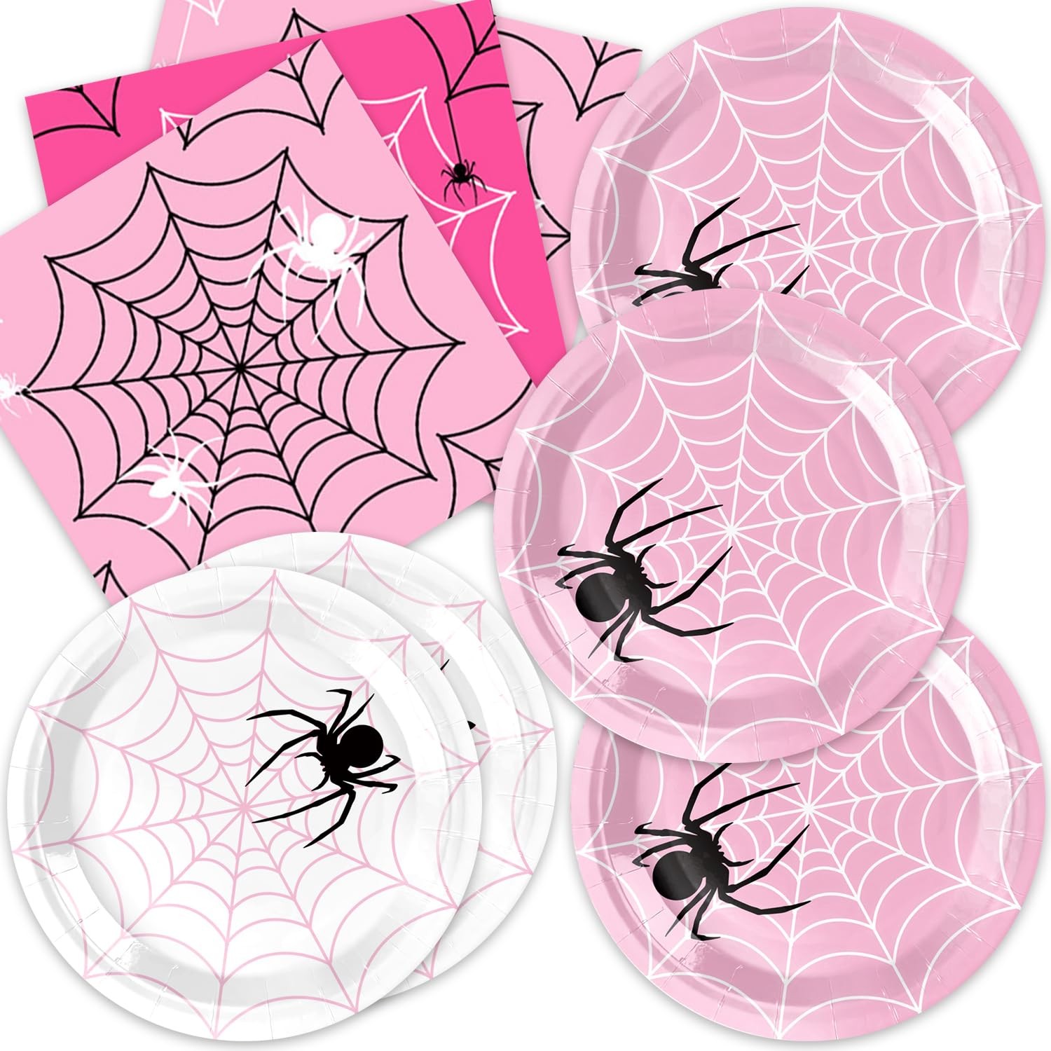 MASGY 40pcs Pink Spider Web Party Supplies,Include 20 Dessert 1, Multicolor22