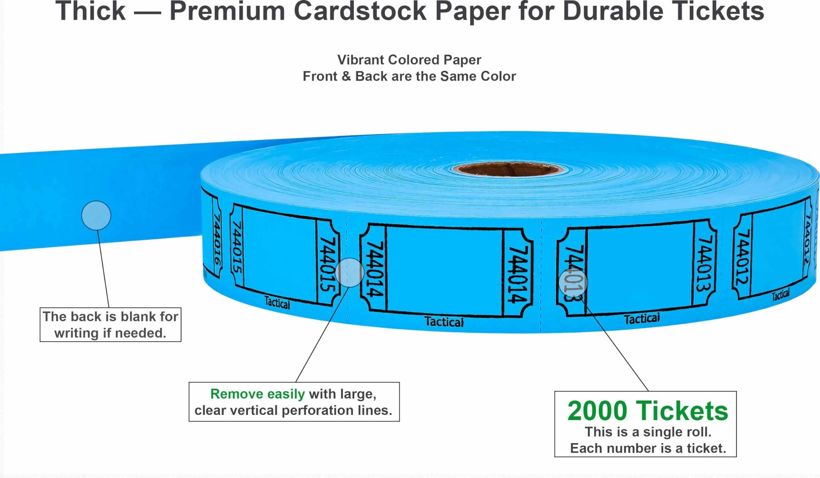 2000 Raffle Tickets, Blank, Blue 1 of 8 Colors, Single Roll, Ticket for Event…