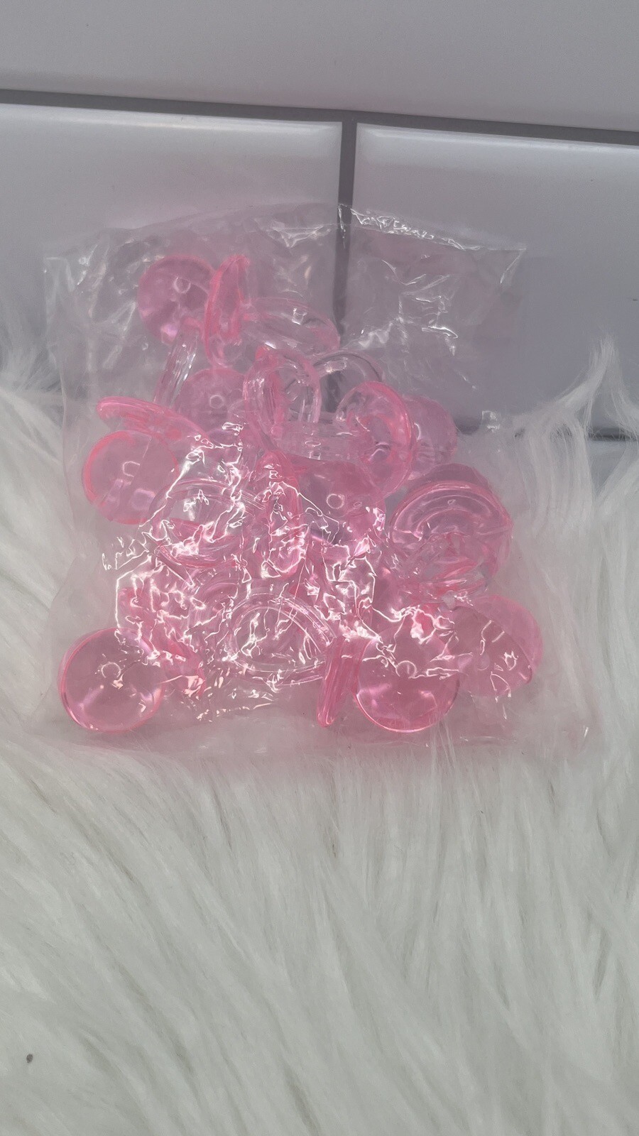 Lot of 12 Clear Pink Acrylic Plastic Pacifiers Miniature Baby Shower Decoration