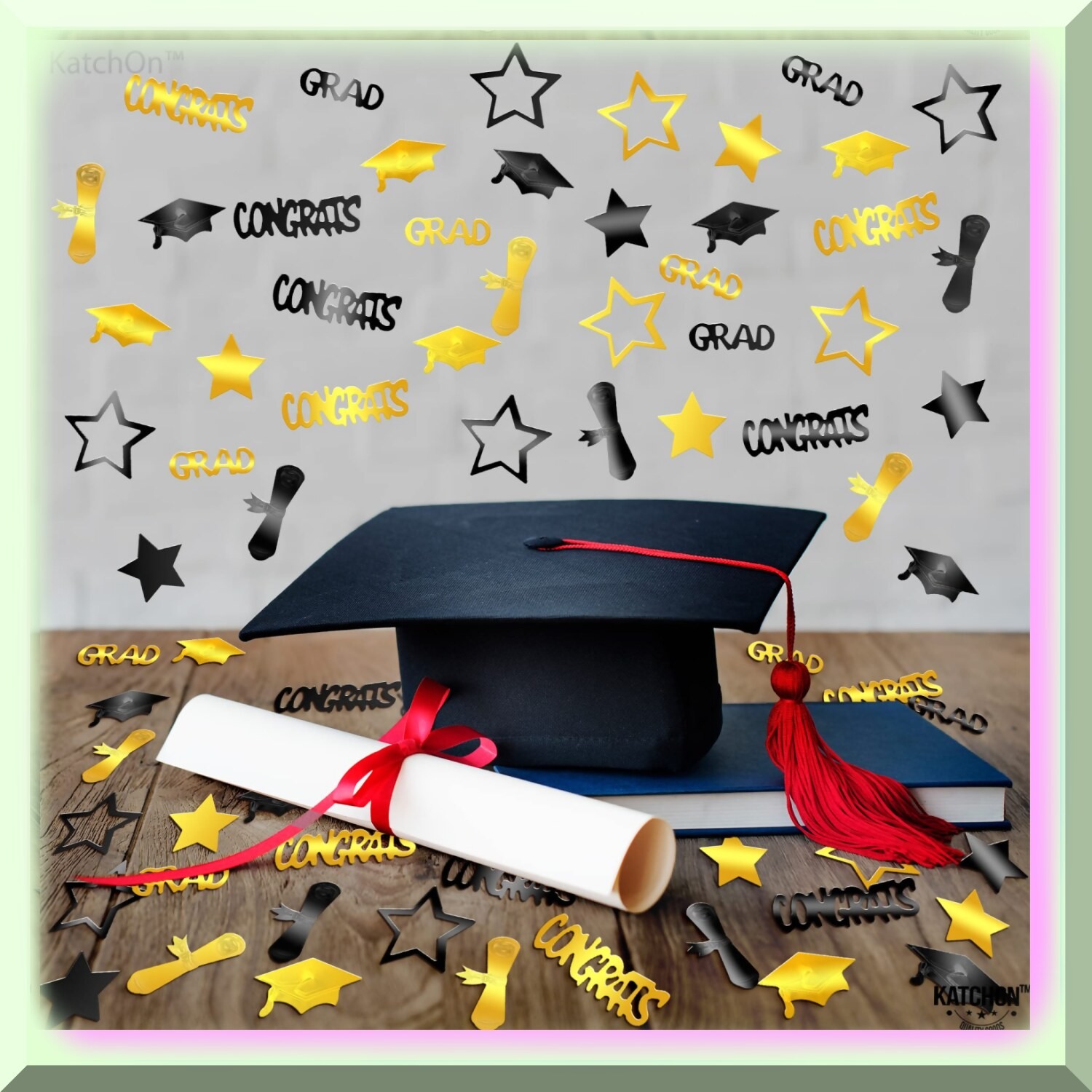 Black and gold graduation confetti pack