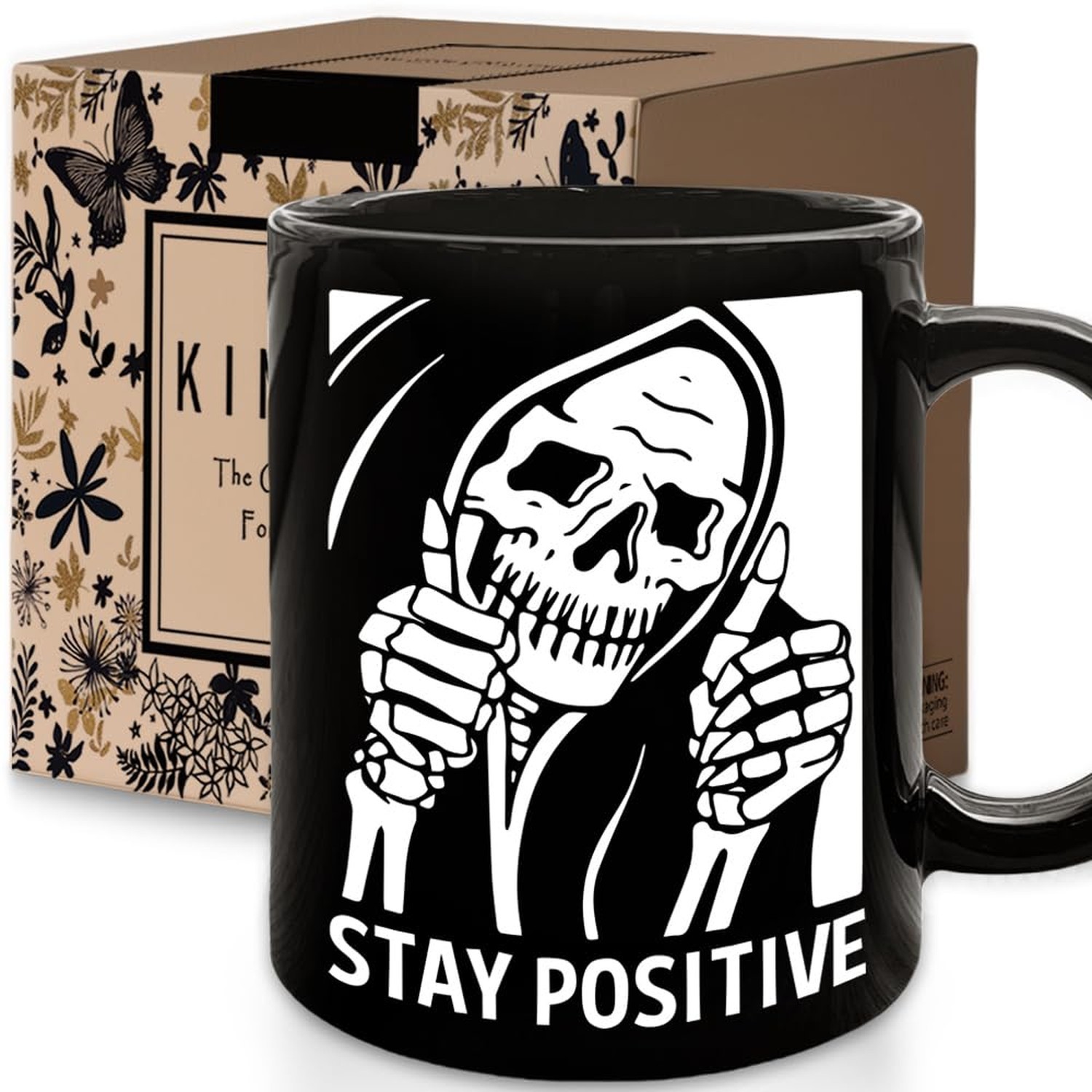 Stay Positive Skull Mug, Motivational Coffee Mug Gifts for Best Friend, Siste…