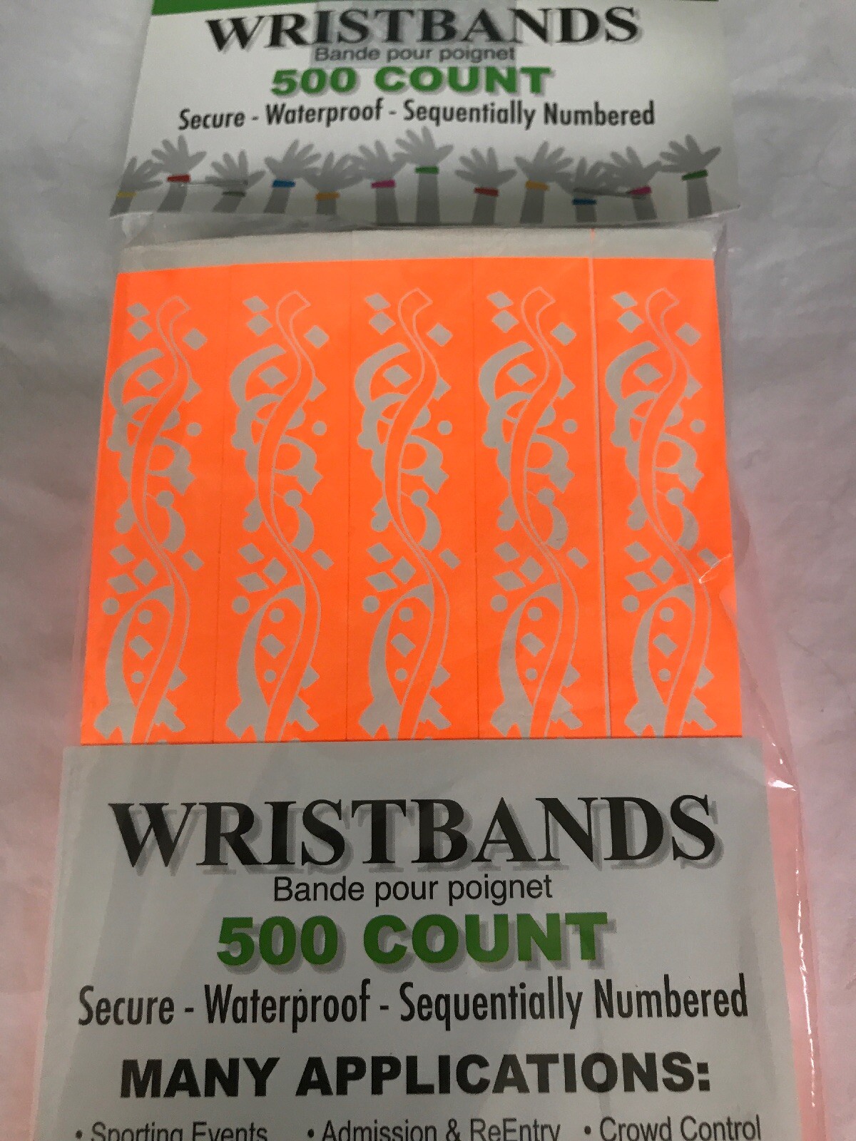 NEW Orange Swirls Ribbon Event Wristbands 500 Count Secure Waterproof