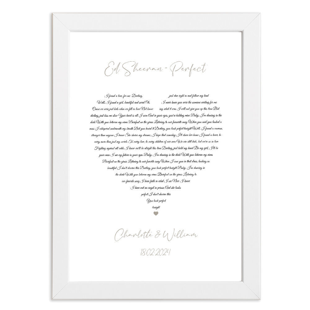 Our Song Lyrics Heart Wall Art Print Custom Gift Valentine Wedding A4 A5 A3