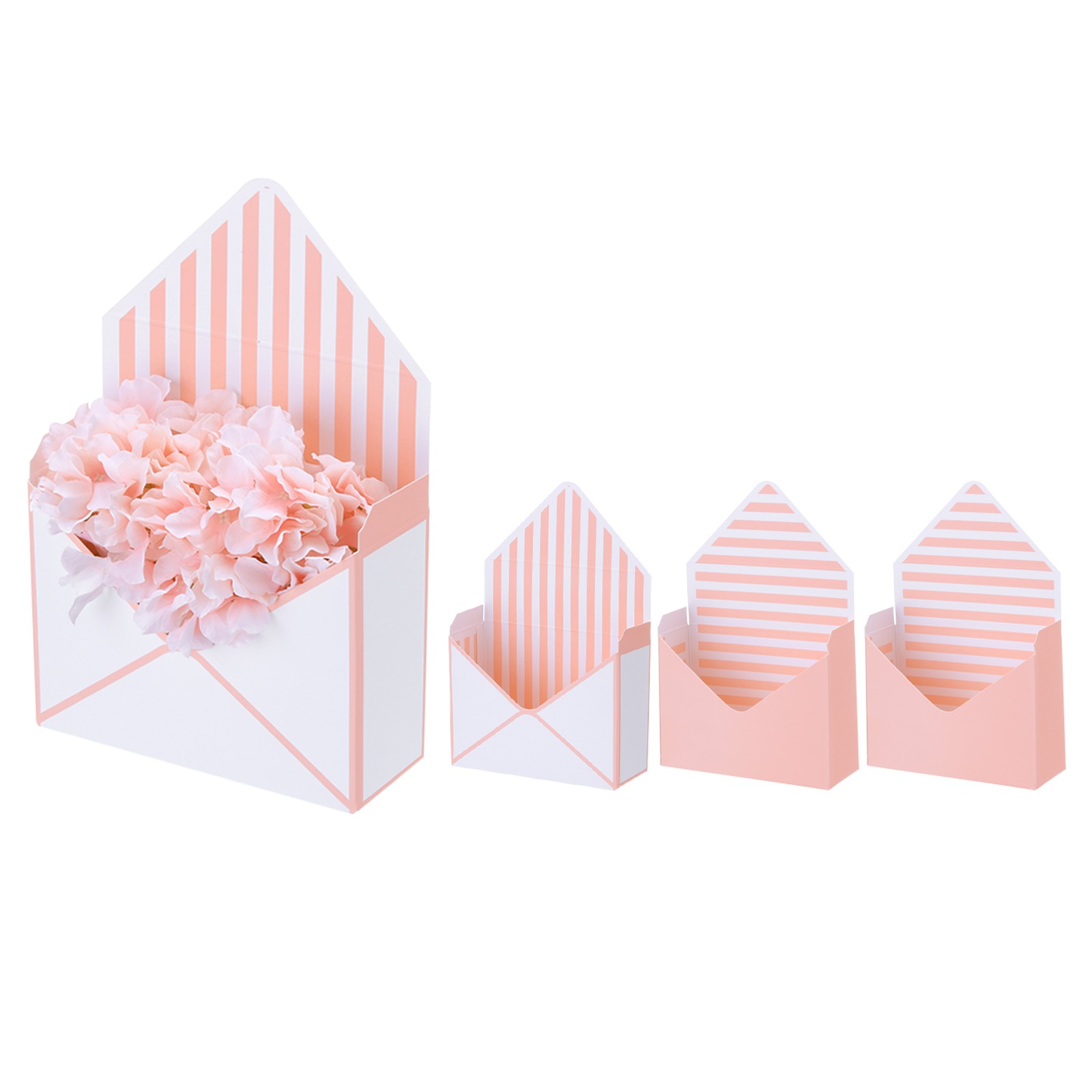 Paper Flower Gift Bags Set 4Pcs, Gift Bag Striped Style Pink