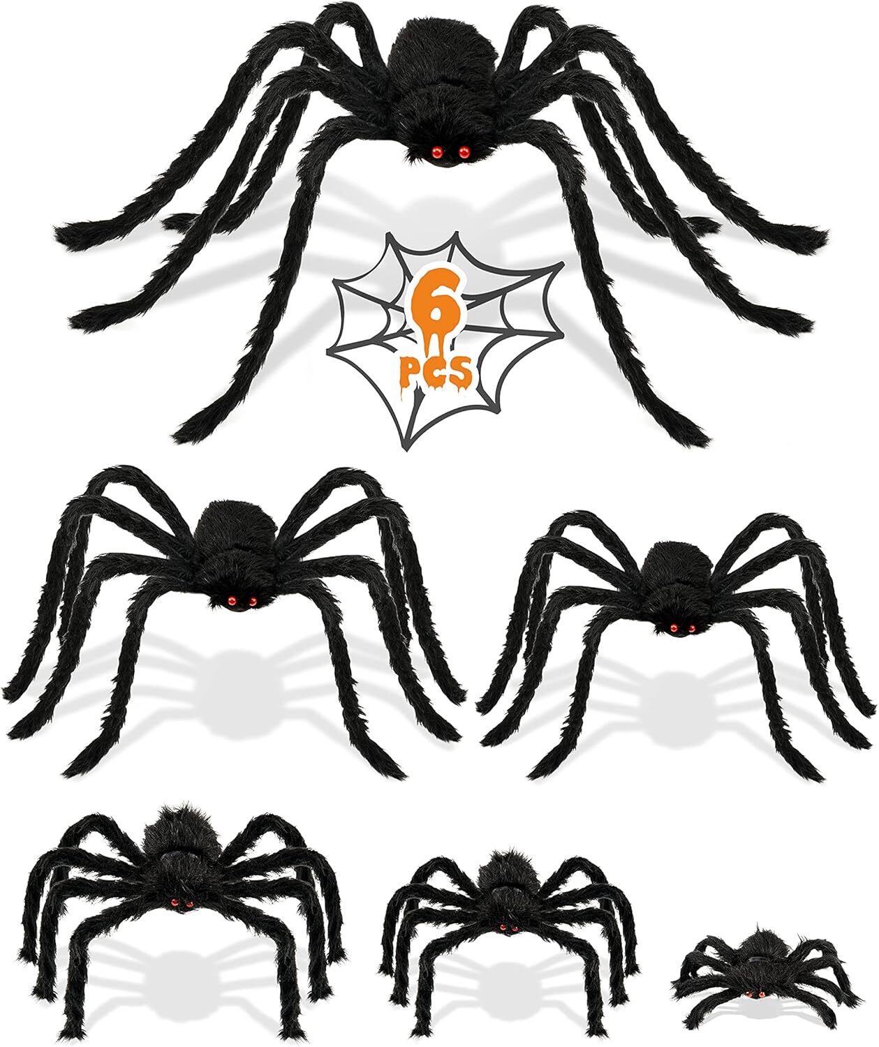 Halloween Plush Fake Spiders Set, Scary Indoor/Outdoor Decor, 6 in 1 for Home/Pa