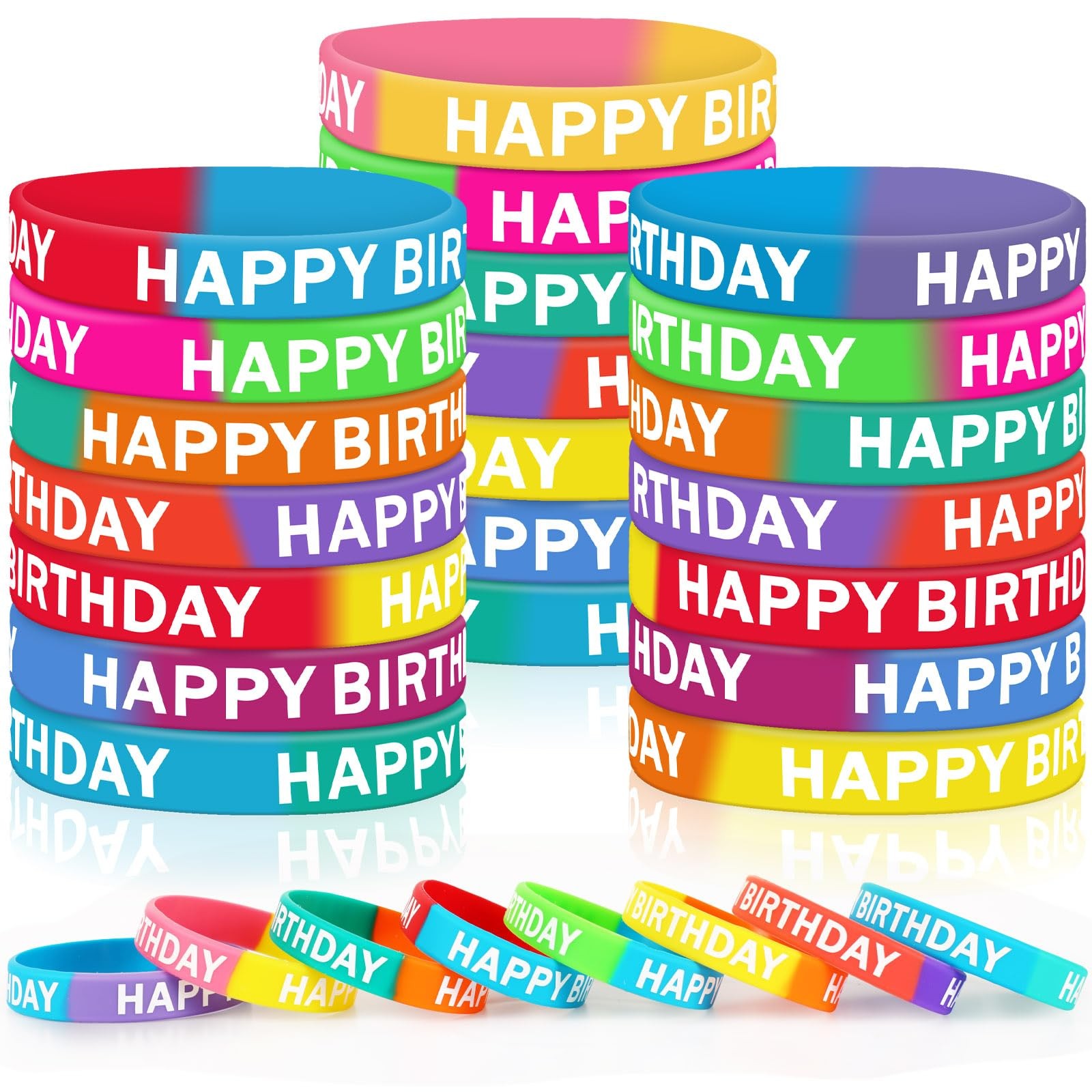 42pcs Happy Birthday Silicone Bracelets Colored Rubber Wristbands Accessories…
