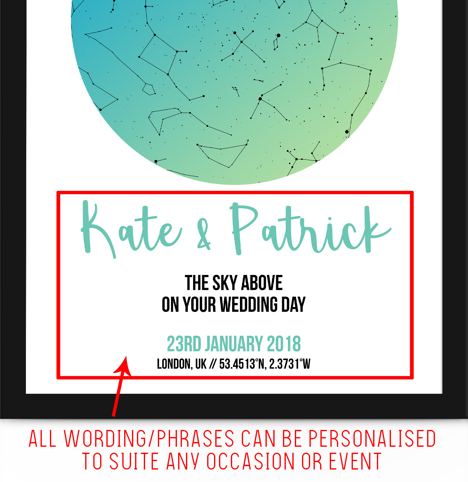 Personalised star/sky map – perfect present wedding/anniversary/valentines gift