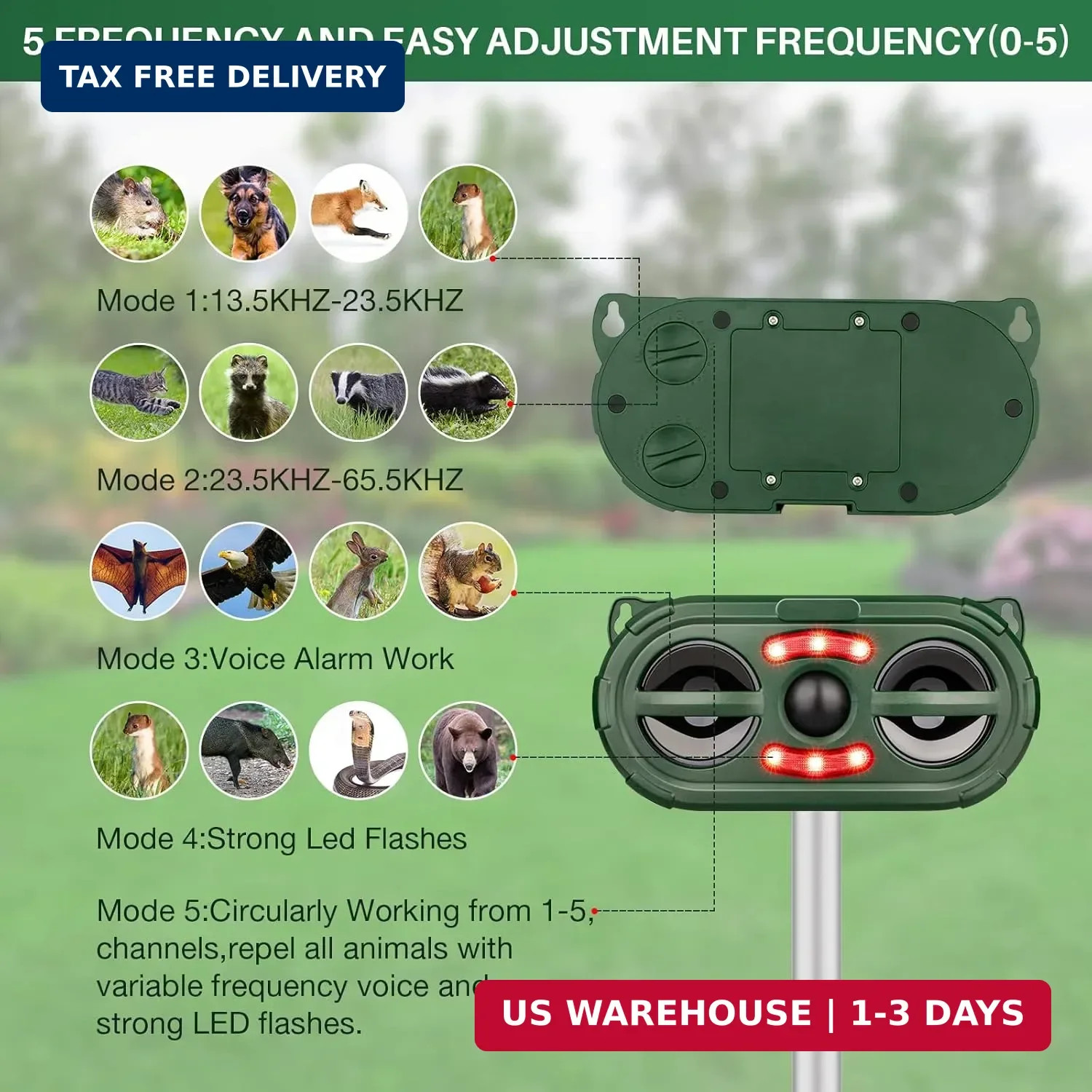 Ultrasonic Animal Repeller,Solar Pest Animal Repellent Outdoor,Squirrel Repellen