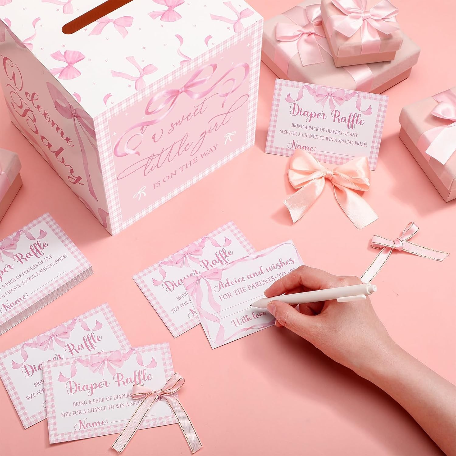 51 Pieces Diaper Raffle Tickets with Card Box Baby Shower Decorations Baby Sh…